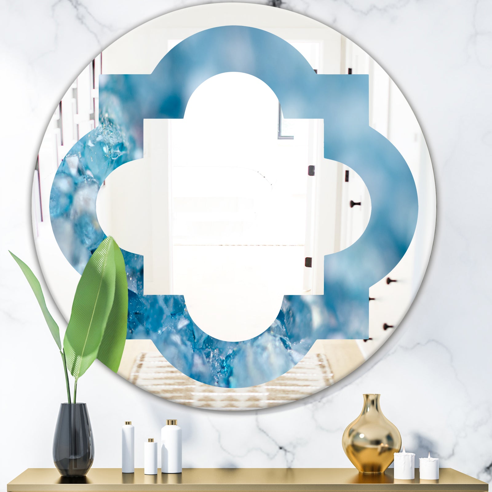 Blue crystals Agate - Modern Round or Oval Wall Mirror - Quatrefoil