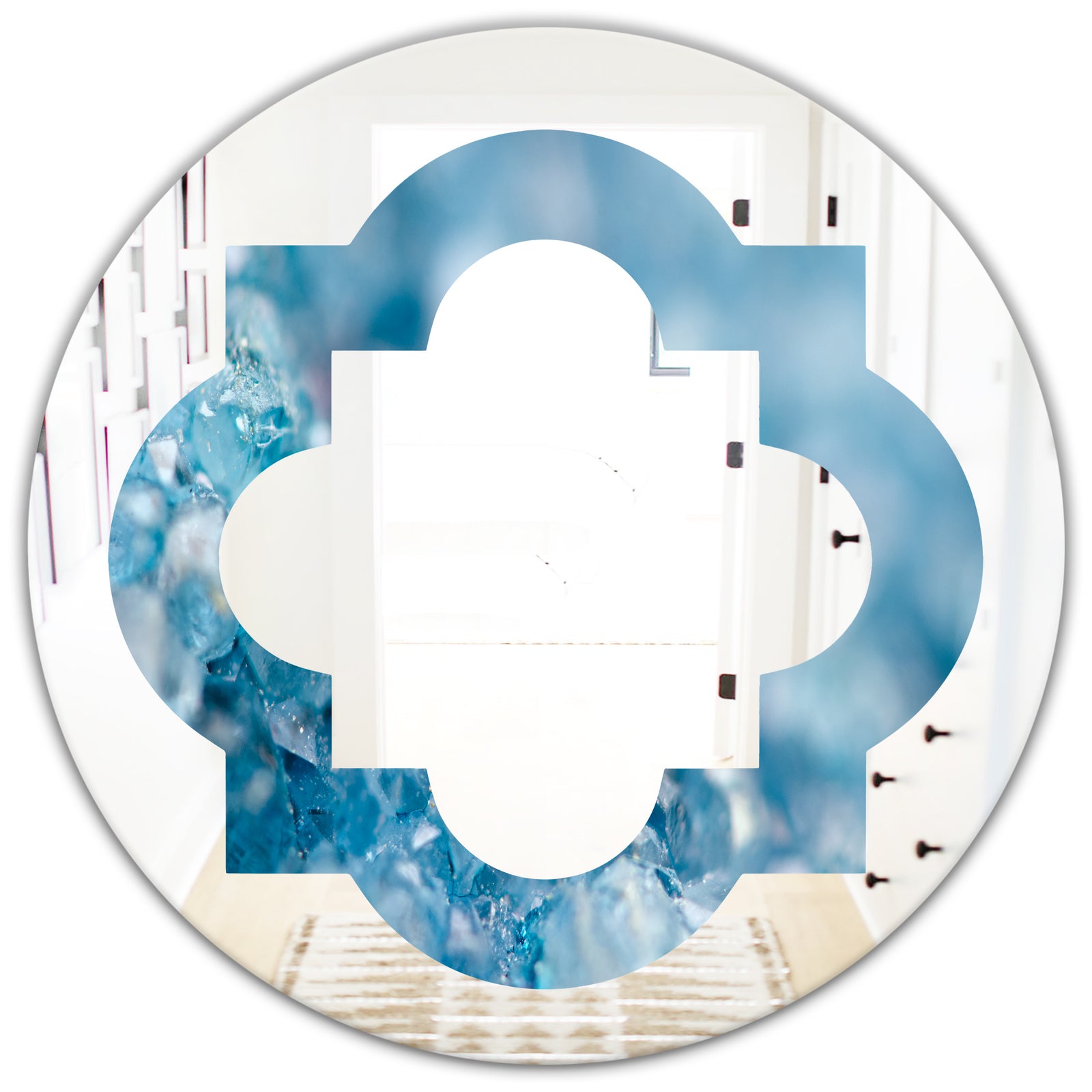Blue crystals Agate - Modern Round or Oval Wall Mirror - Quatrefoil