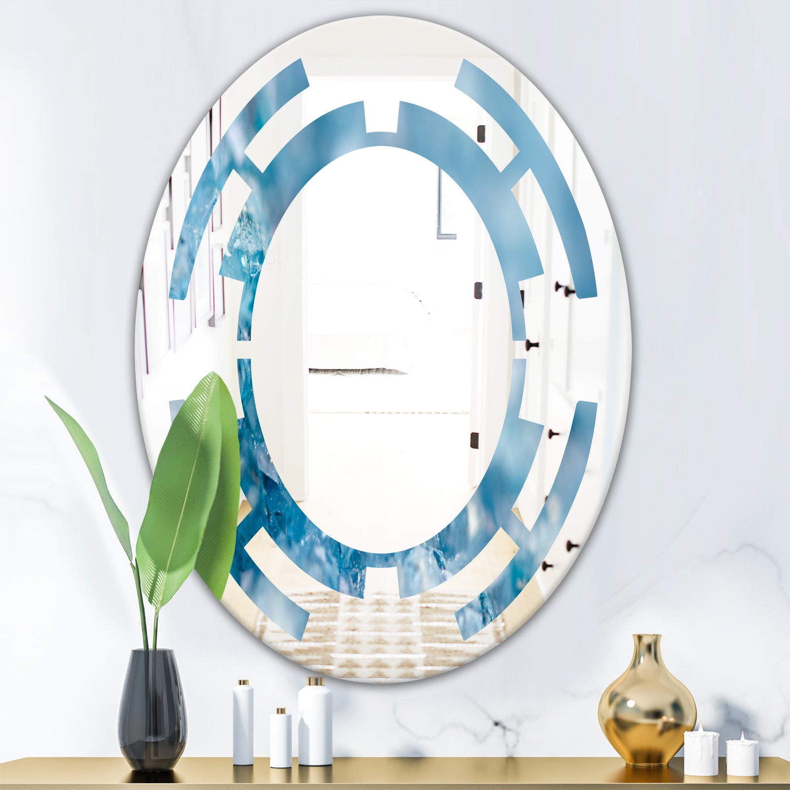 Blue crystals Agate - Modern Round or Oval Wall Mirror - Space