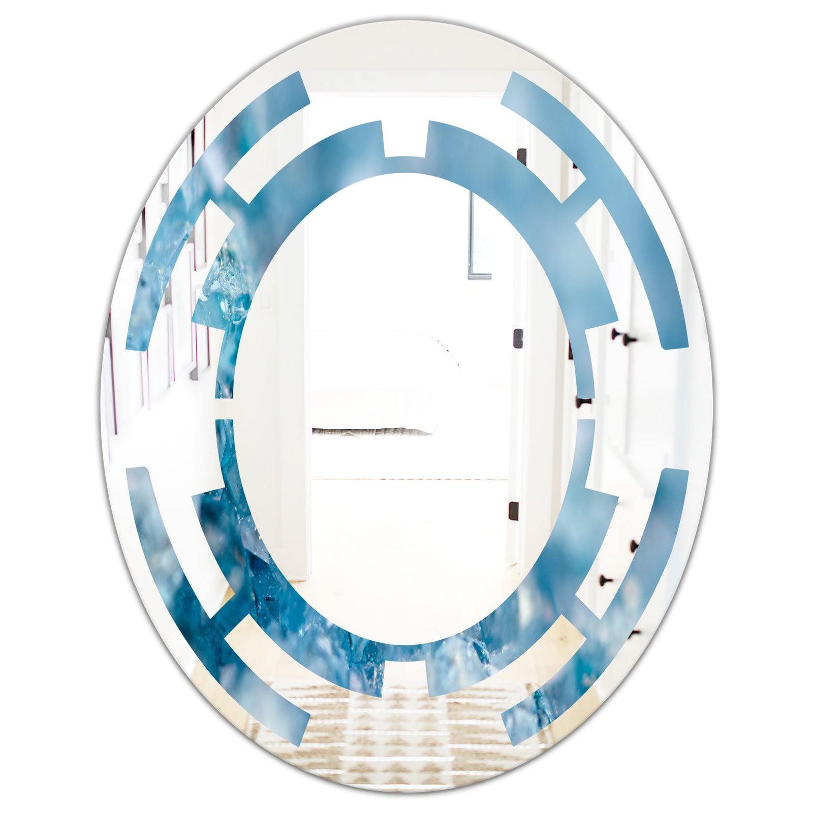 Blue crystals Agate - Modern Round or Oval Wall Mirror - Space