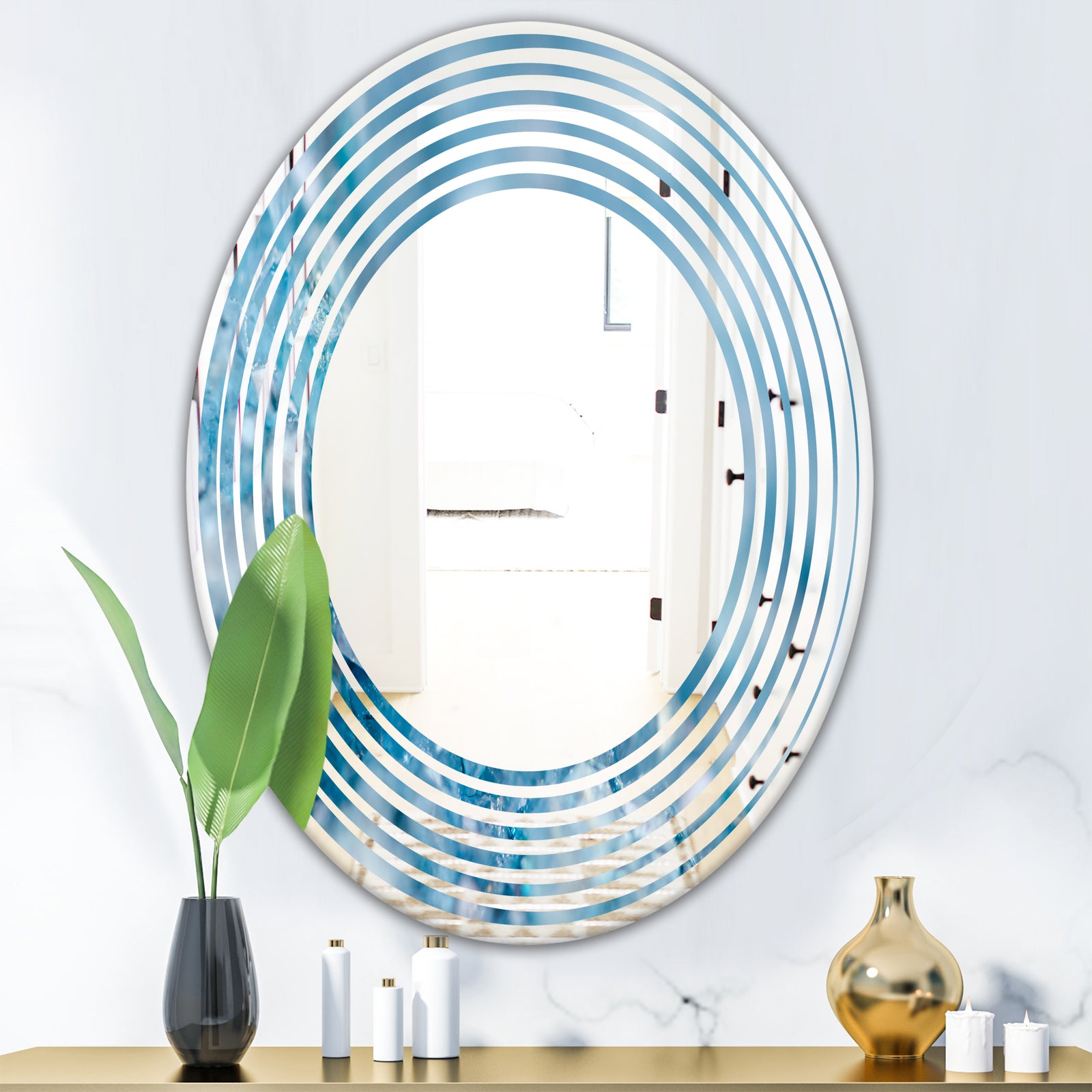 Blue crystals Agate - Modern Round or Oval Wall Mirror - Wave
