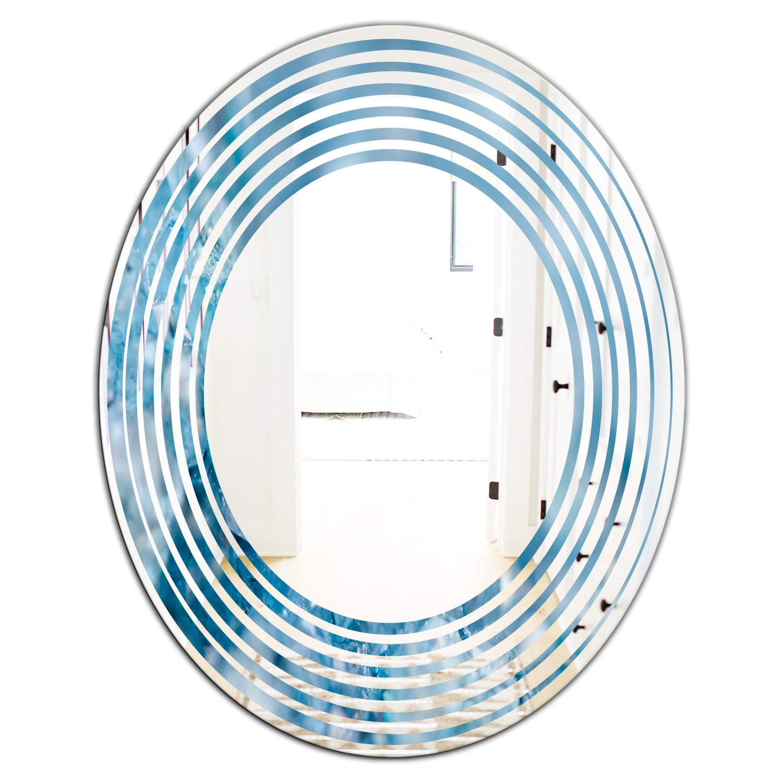 Blue crystals Agate - Modern Round or Oval Wall Mirror - Wave