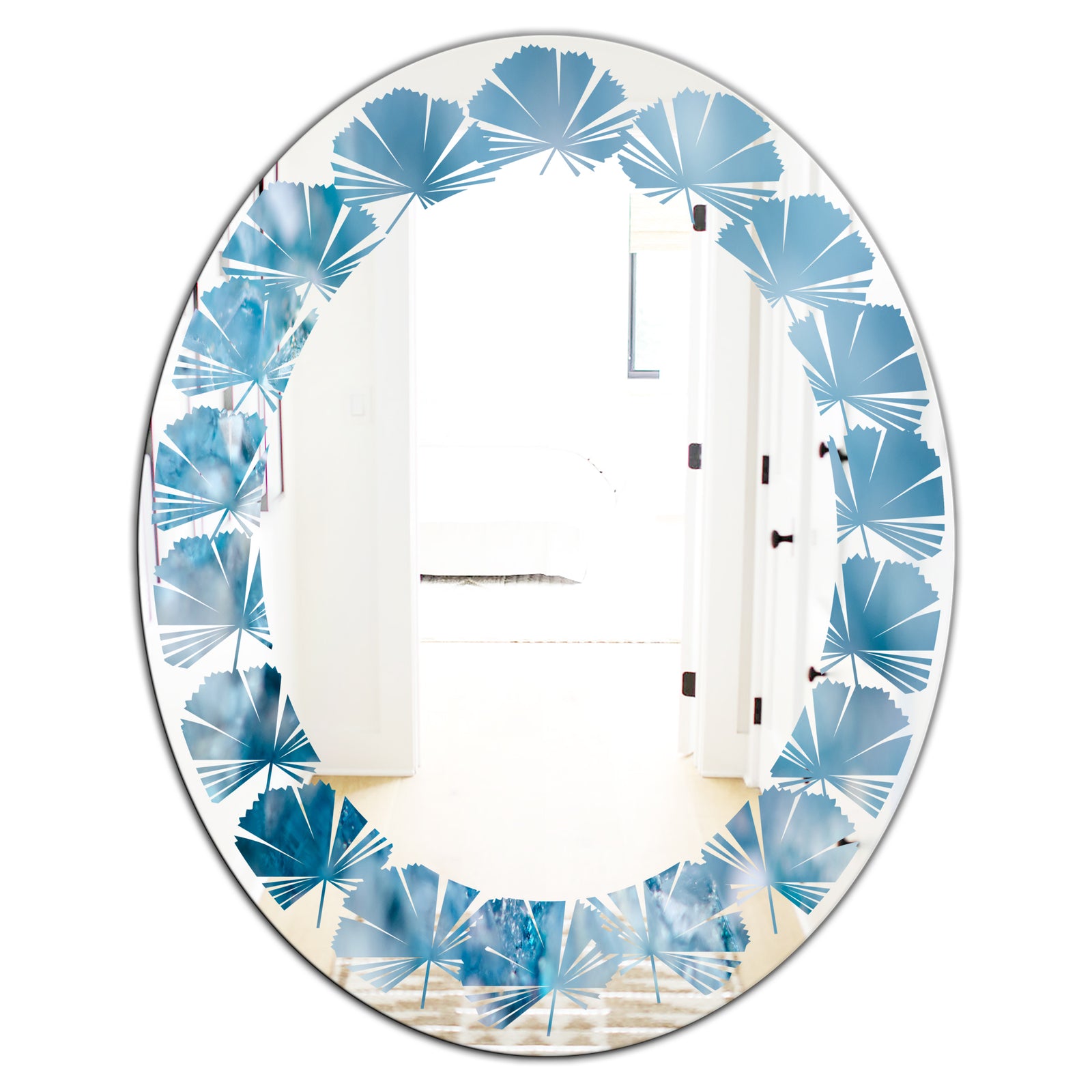 Blue crystals Agate - Modern Round or Oval Wall Mirror - Leaves