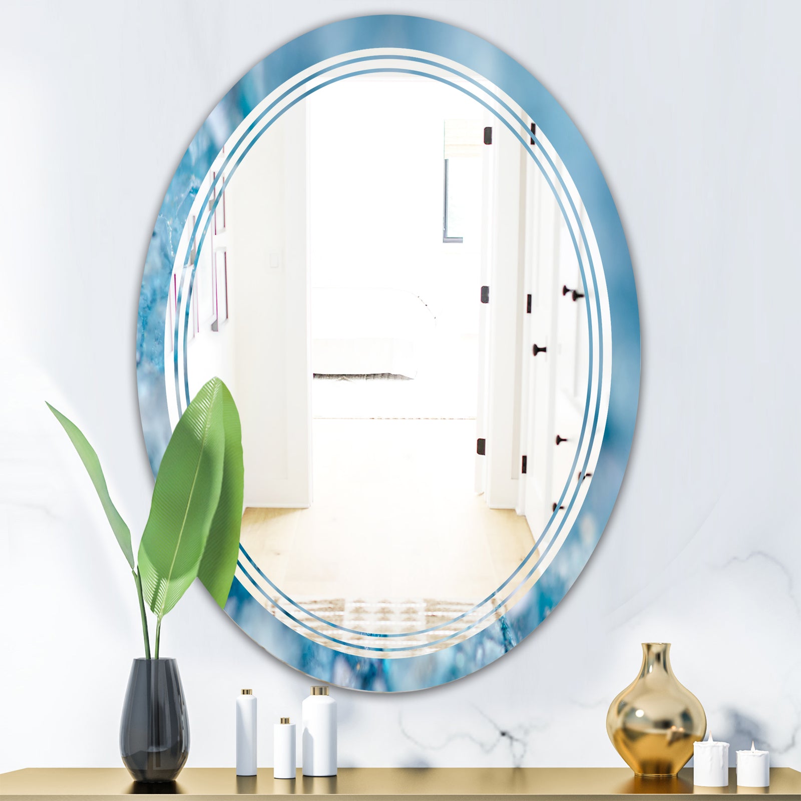 Blue crystals Agate - Modern Round or Oval Wall Mirror - Triple C
