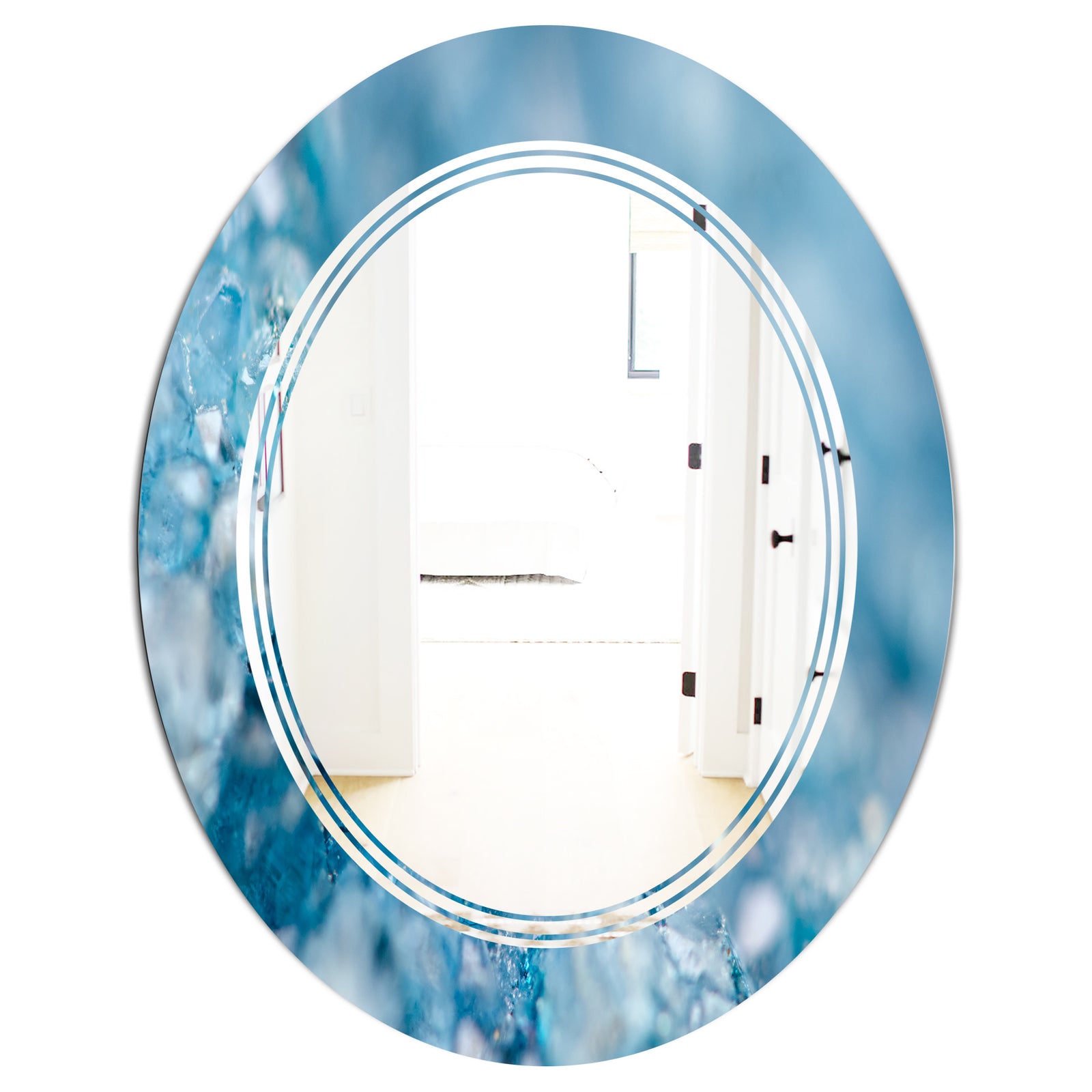 Blue crystals Agate - Modern Round or Oval Wall Mirror - Triple C