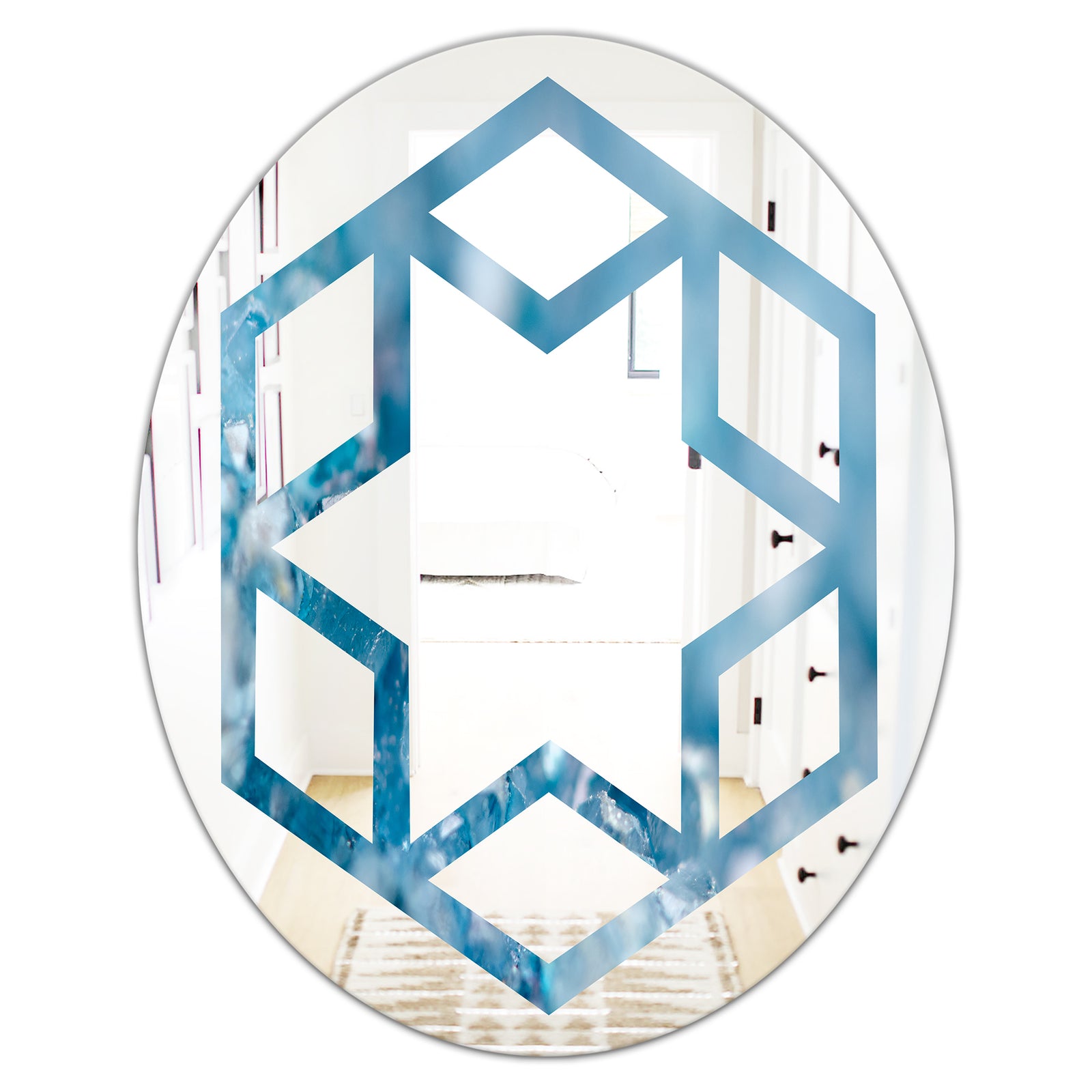 Blue crystals Agate - Modern Round or Oval Wall Mirror - Hexagon Star