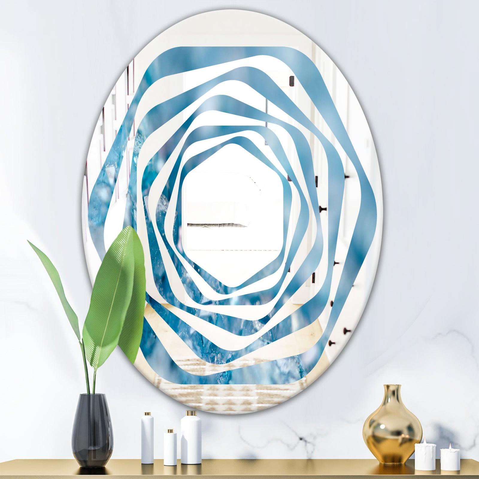 Blue crystals Agate - Modern Round or Oval Wall Mirror - Whirl