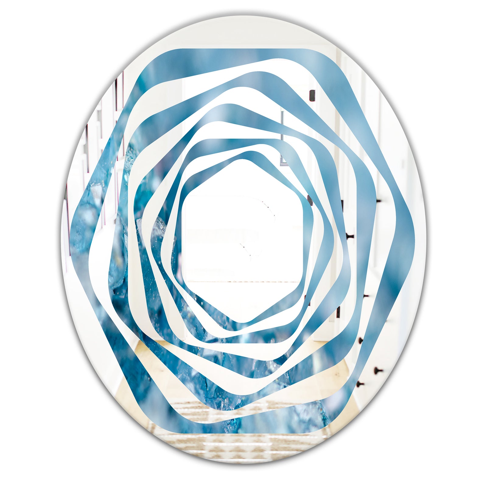 Blue crystals Agate - Modern Round or Oval Wall Mirror - Whirl