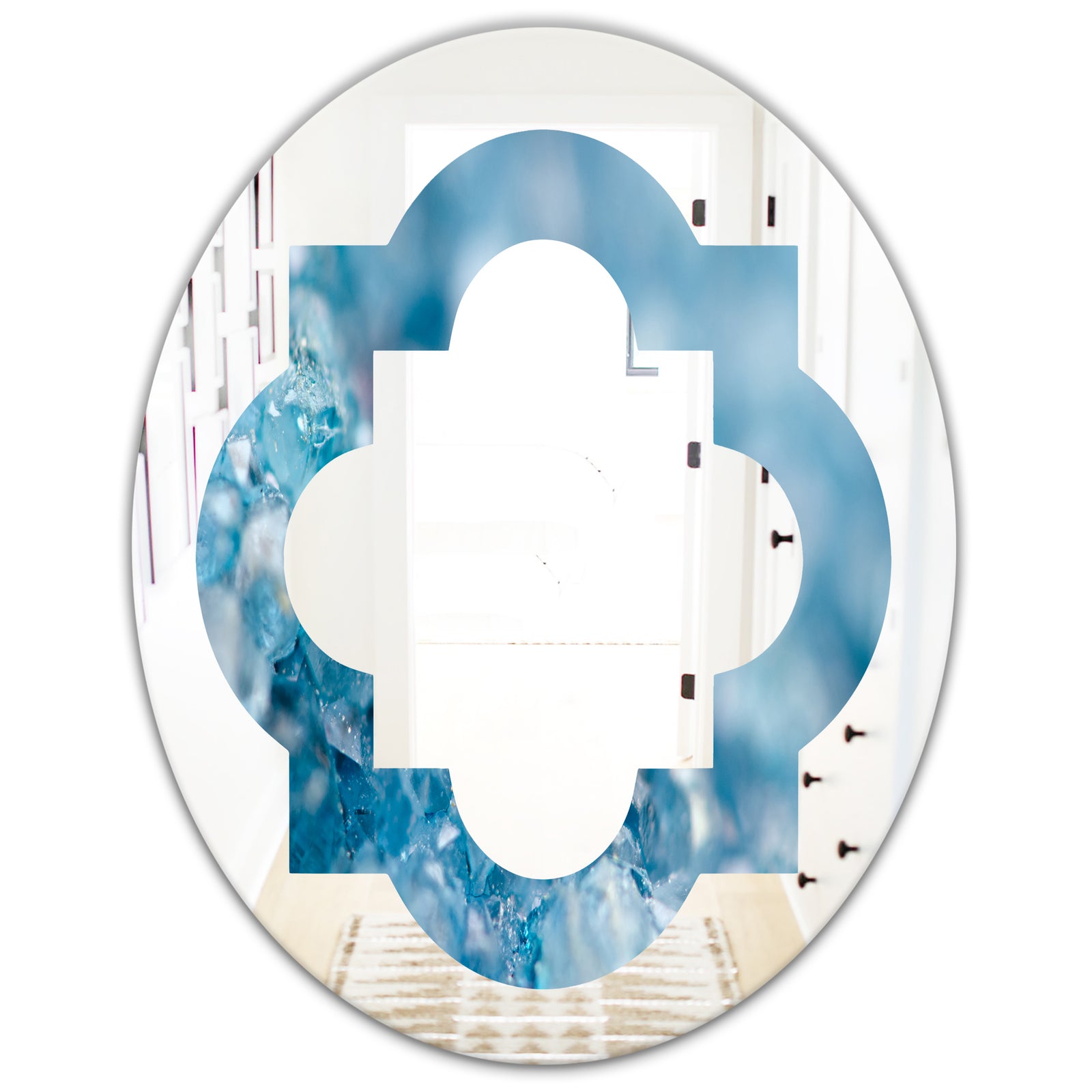 Blue crystals Agate - Modern Round or Oval Wall Mirror - Quatrefoil