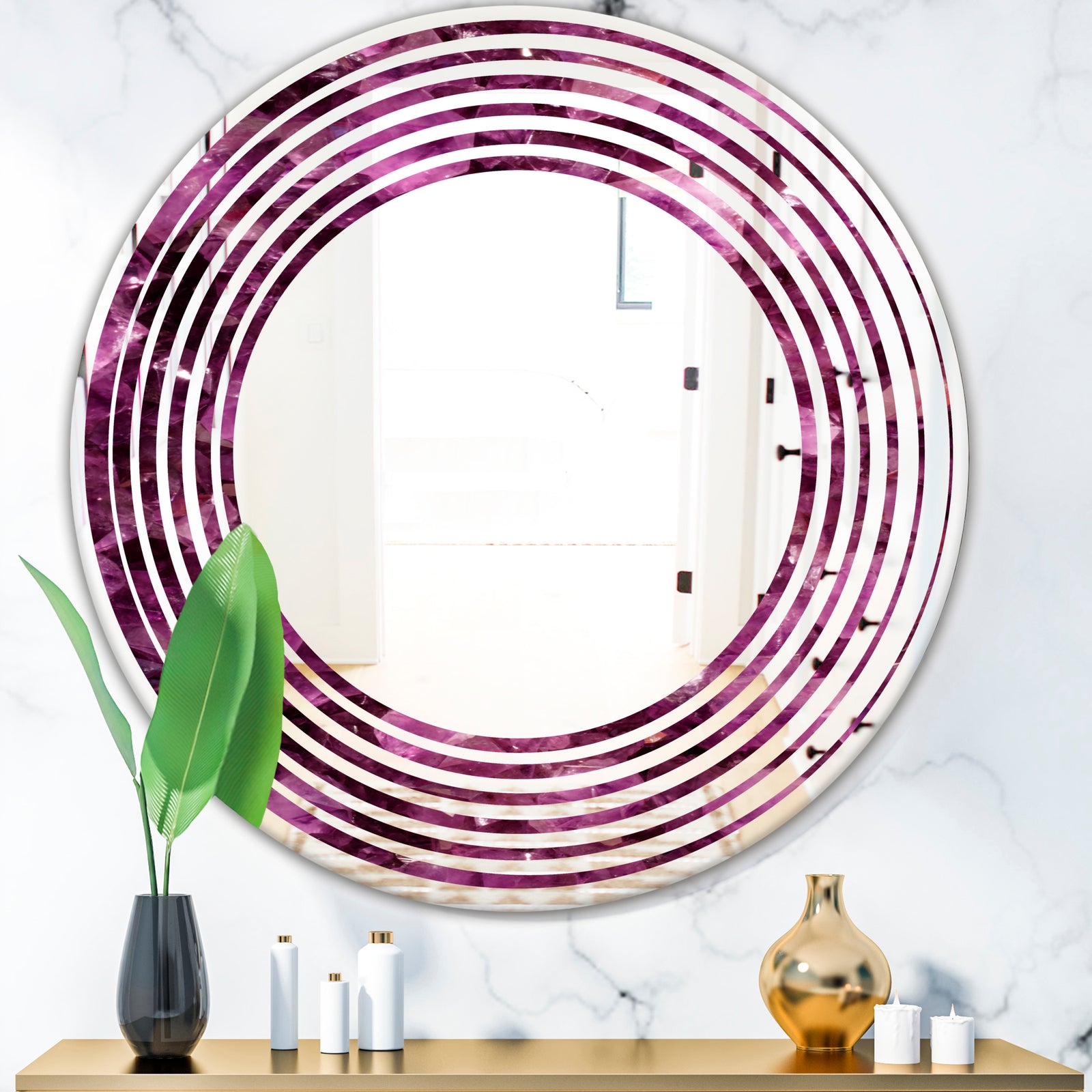 Purple Gems - Modern Round or Oval Wall Mirror - Wave