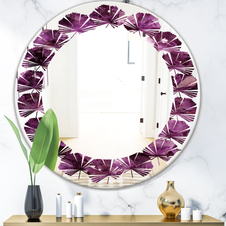 Purple Gems - Modern Round or Oval Wall Mirror - Leaves