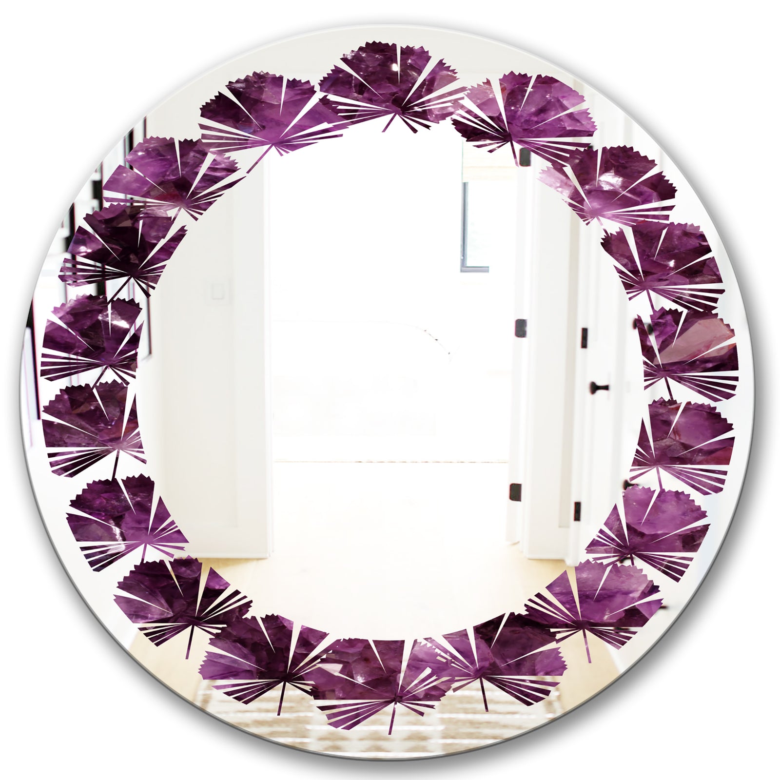 Purple Gems - Modern Round or Oval Wall Mirror - Leaves