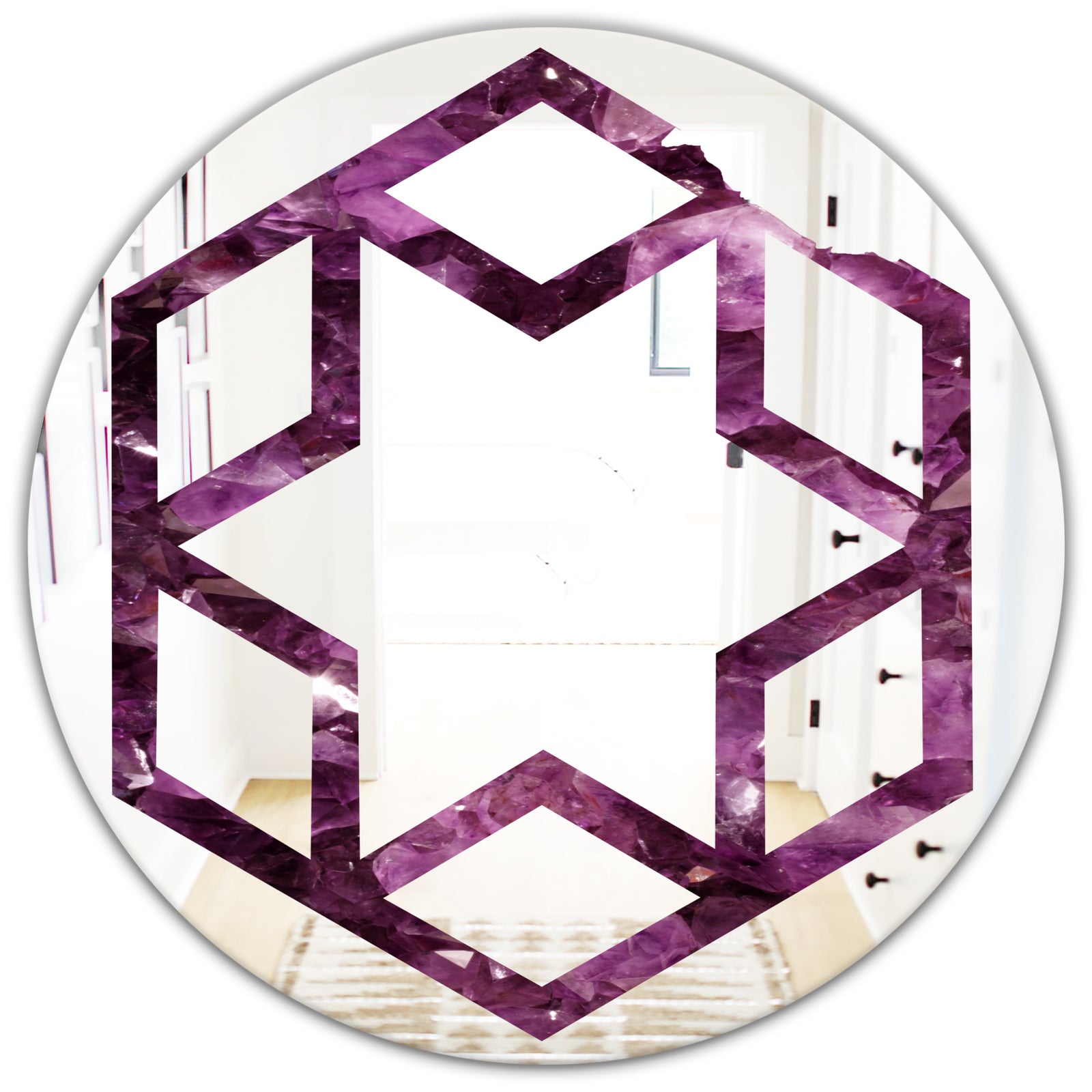 Purple Gems - Modern Round or Oval Wall Mirror - Hexagon Star
