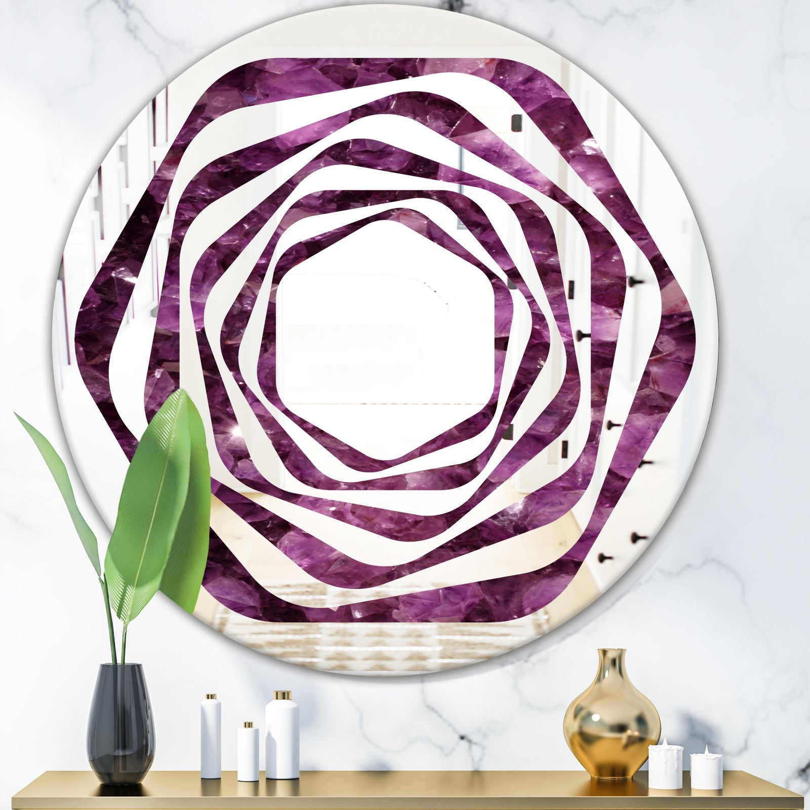 Purple Gems - Modern Round or Oval Wall Mirror - Whirl