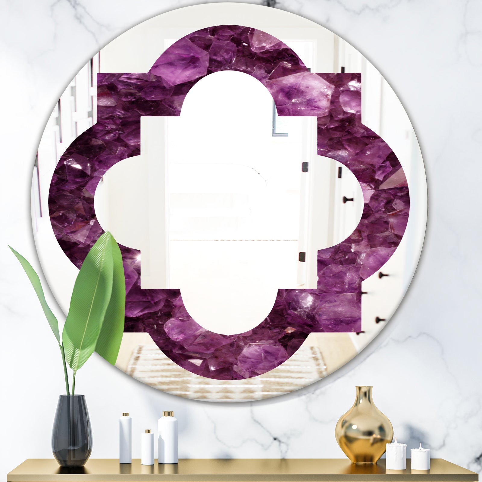 Purple Gems - Modern Round or Oval Wall Mirror - Quatrefoil