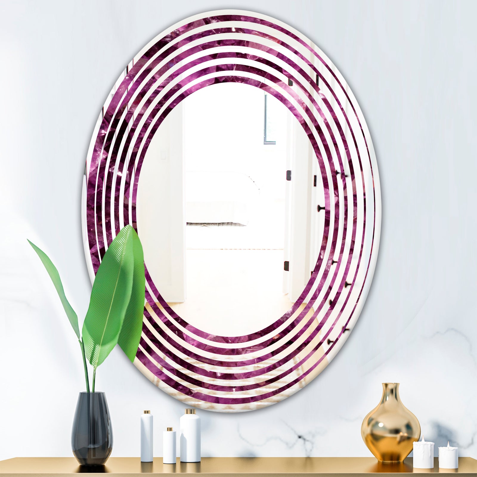 Purple Gems - Modern Round or Oval Wall Mirror - Wave