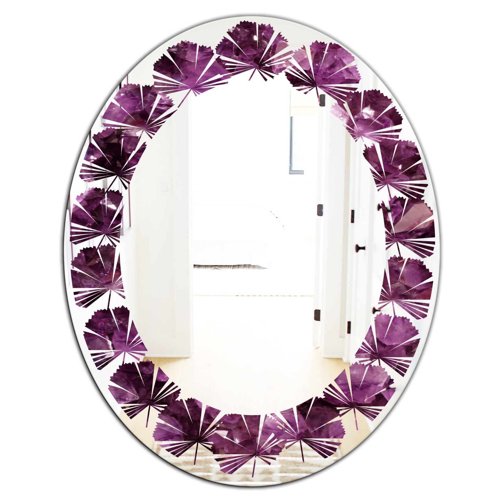 Purple Gems - Modern Round or Oval Wall Mirror - Leaves