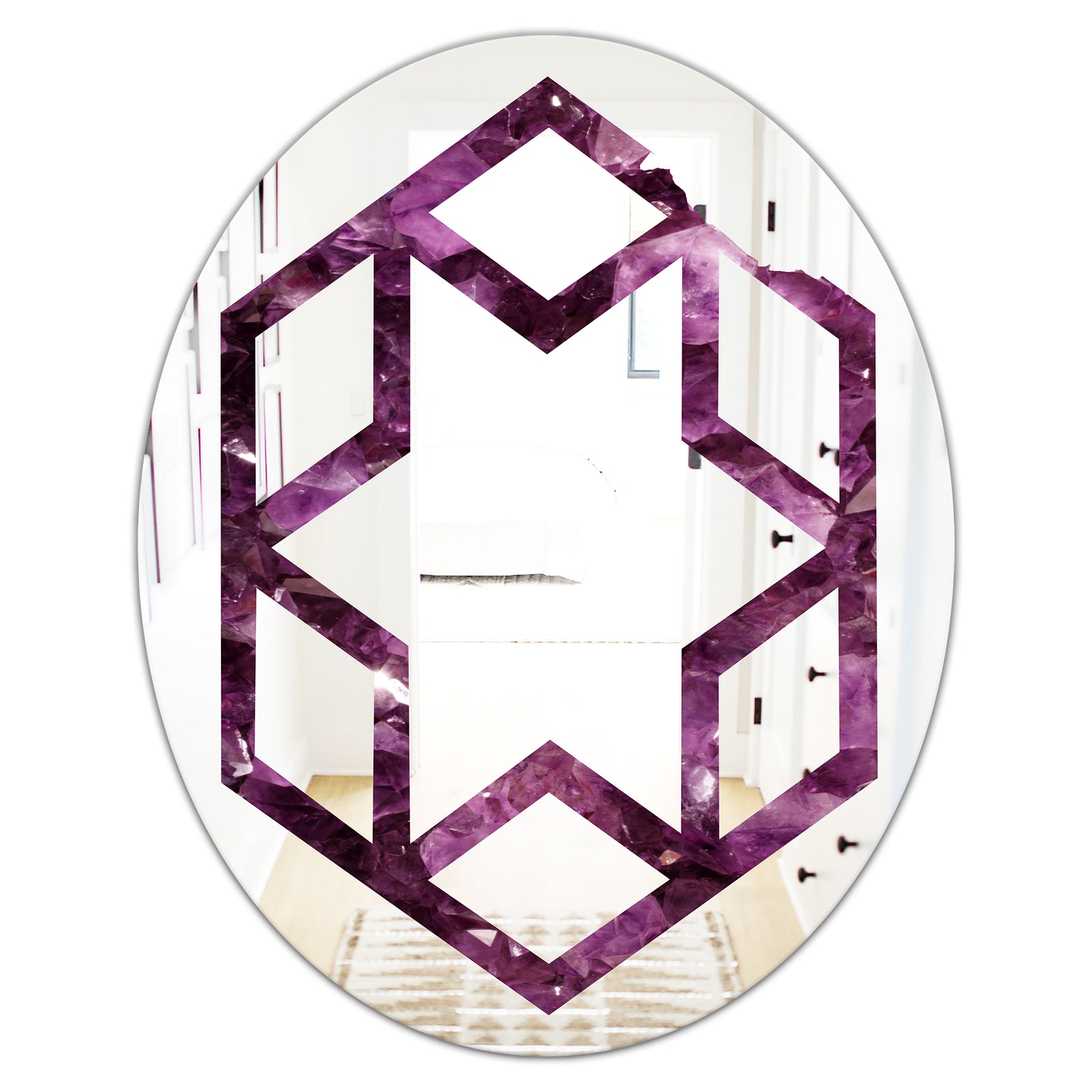 Purple Gems - Modern Round or Oval Wall Mirror - Hexagon Star