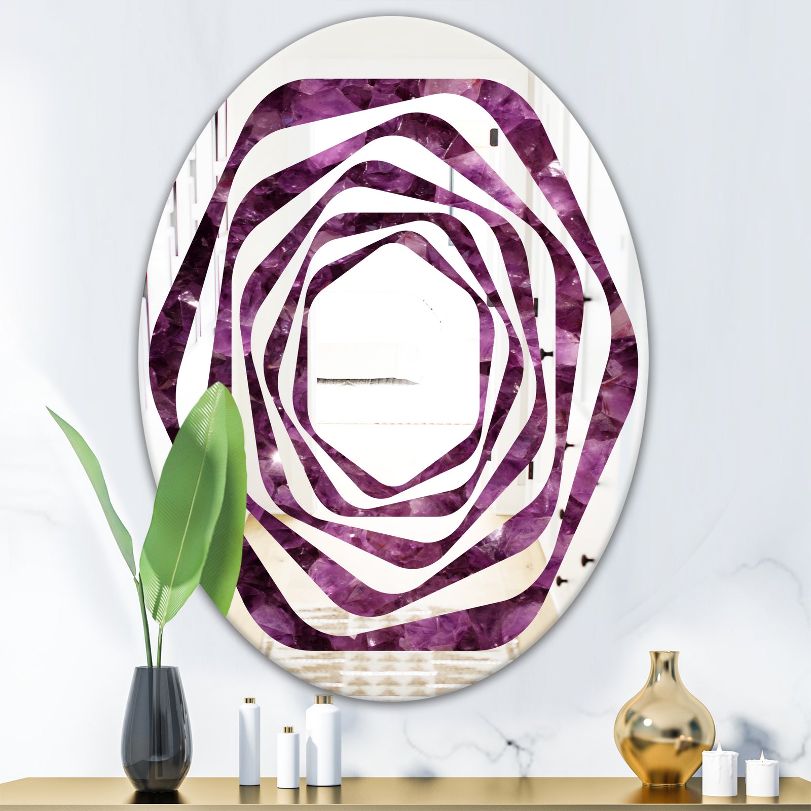 Purple Gems - Modern Round or Oval Wall Mirror - Whirl