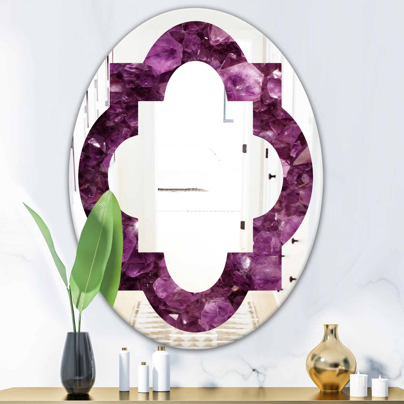 Purple Gems - Modern Round or Oval Wall Mirror - Quatrefoil