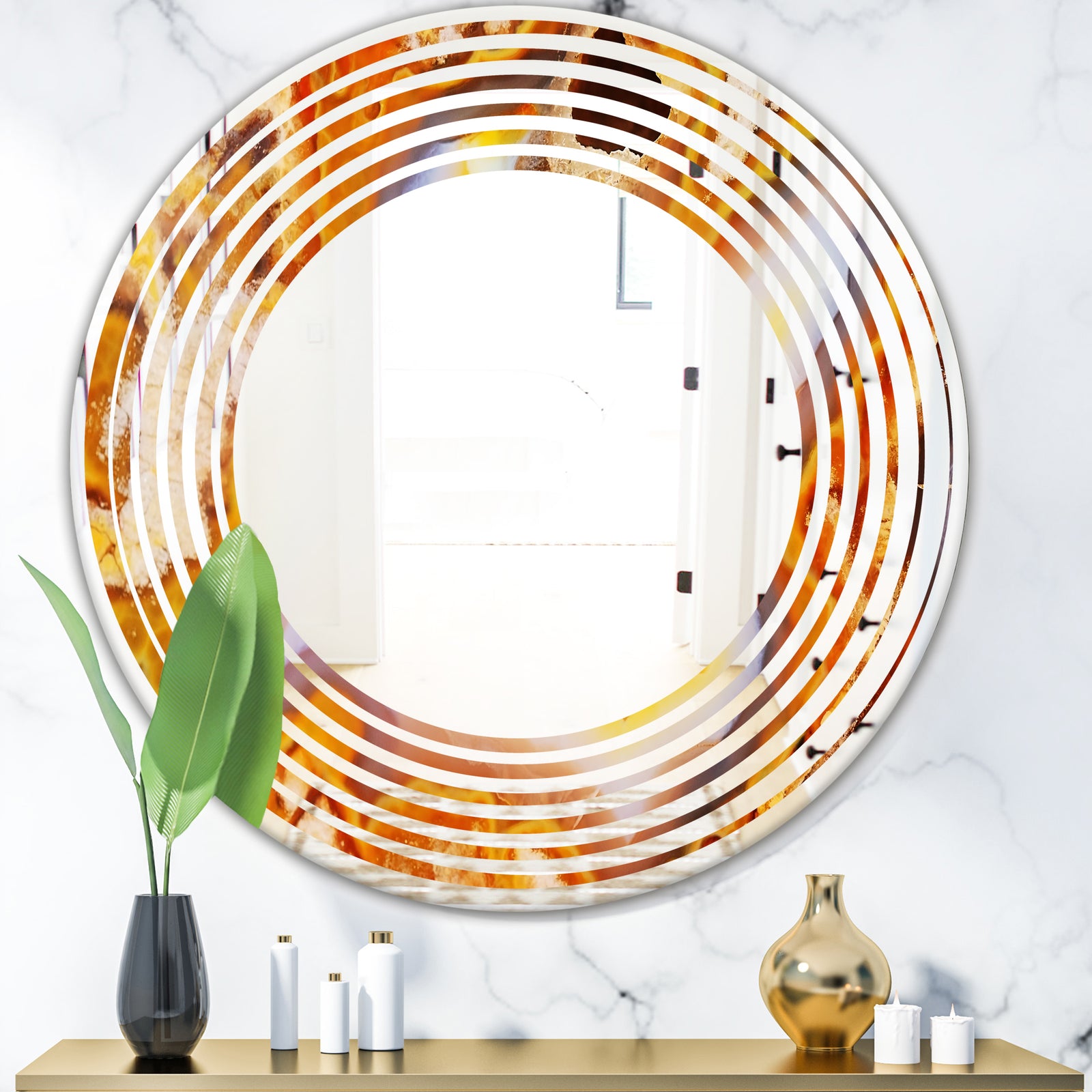 Fire With Rrystals - Modern Round or Oval Wall Mirror - Wave