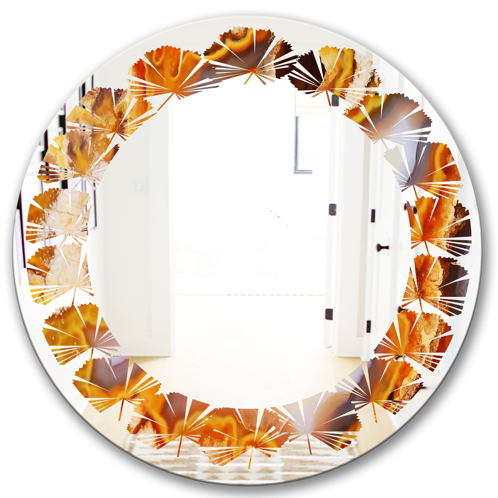 Fire With Rrystals - Modern Round or Oval Wall Mirror - Leaves