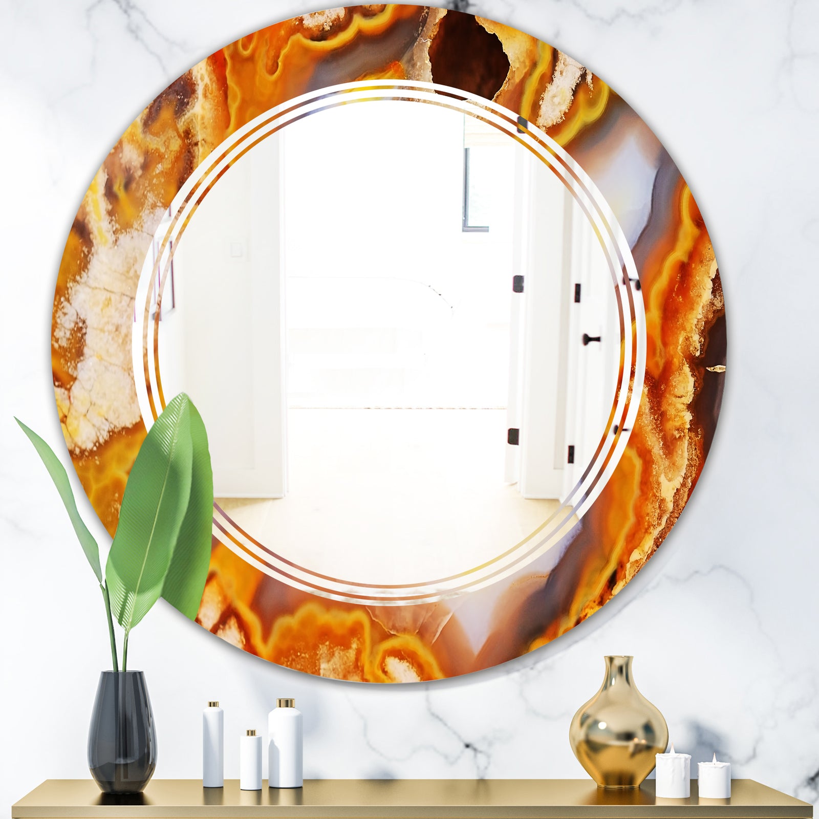 Fire With Rrystals - Modern Round or Oval Wall Mirror - Triple C