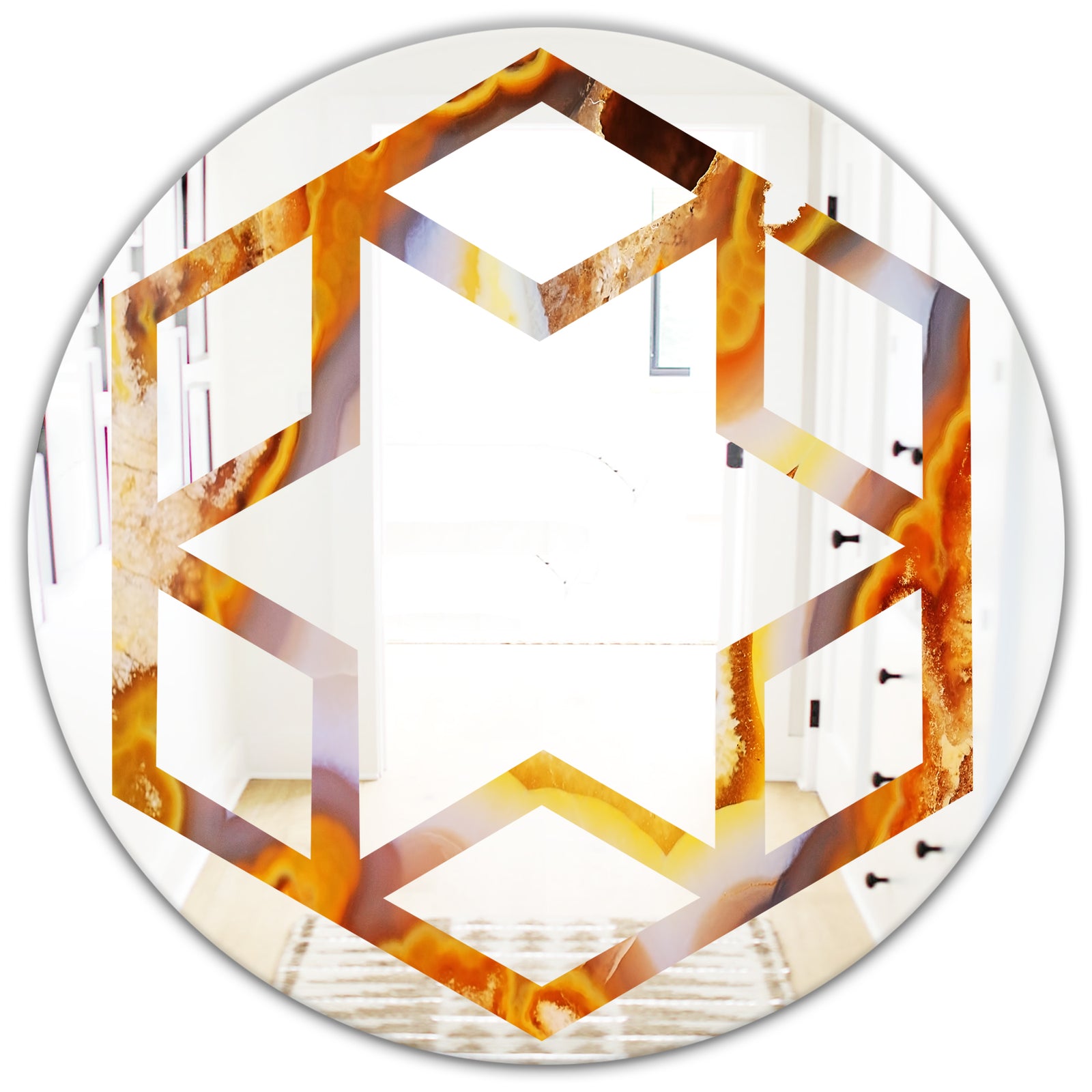 Fire With Rrystals - Modern Round or Oval Wall Mirror - Hexagon Star