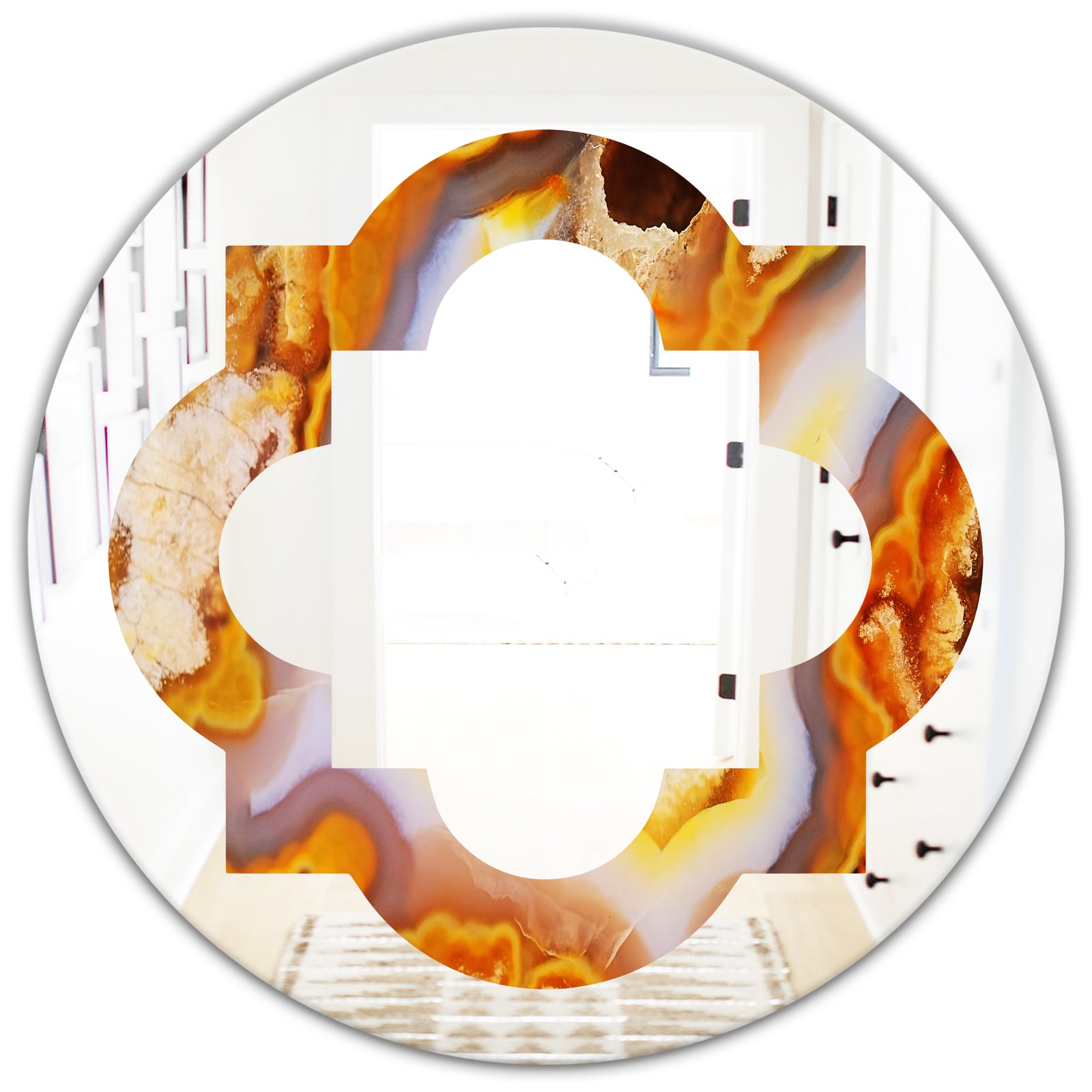 Fire With Rrystals - Modern Round or Oval Wall Mirror - Quatrefoil
