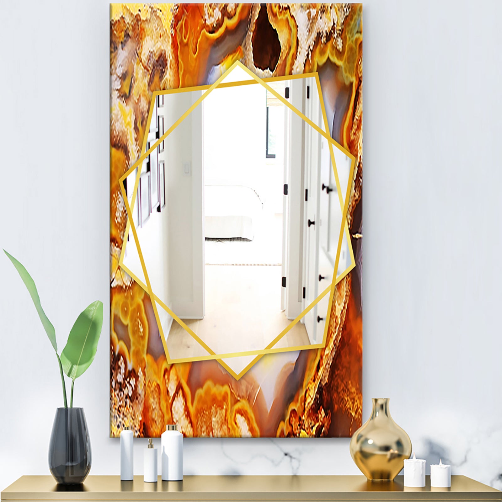 Fire With Rrystals - Modern Mirror - Frameless Wall Mirror