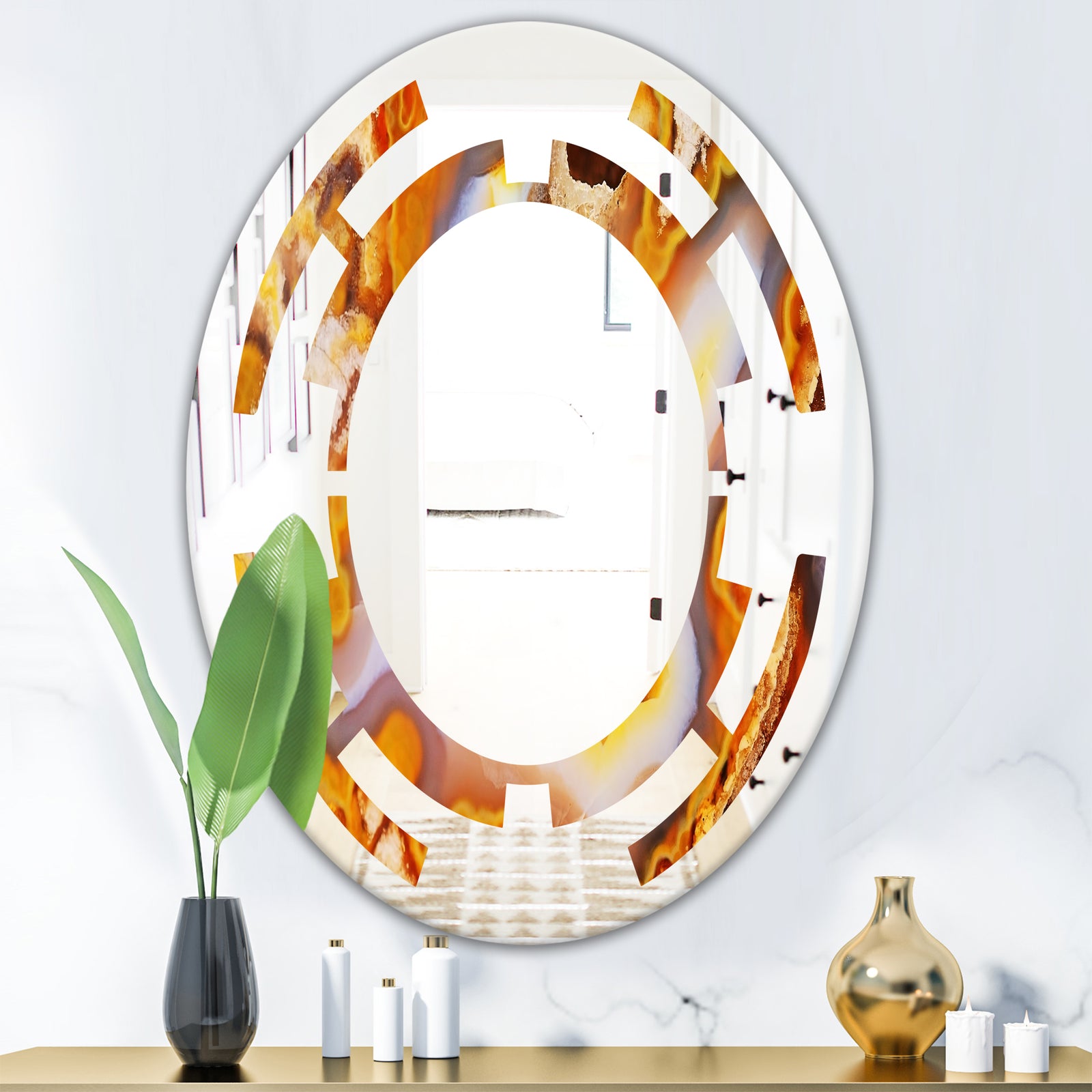 Fire With Rrystals - Modern Round or Oval Wall Mirror - Space