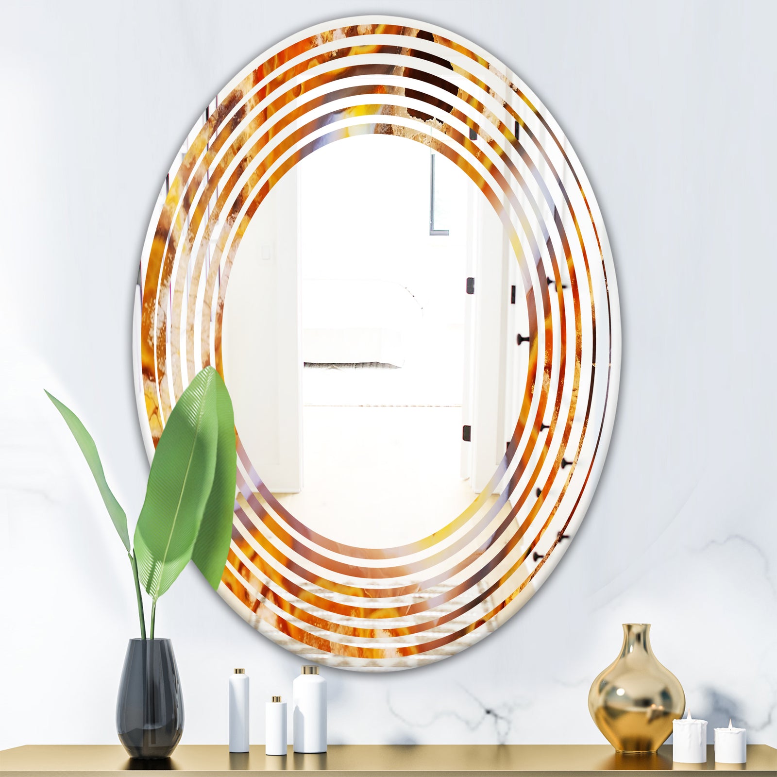 Fire With Rrystals - Modern Round or Oval Wall Mirror - Wave