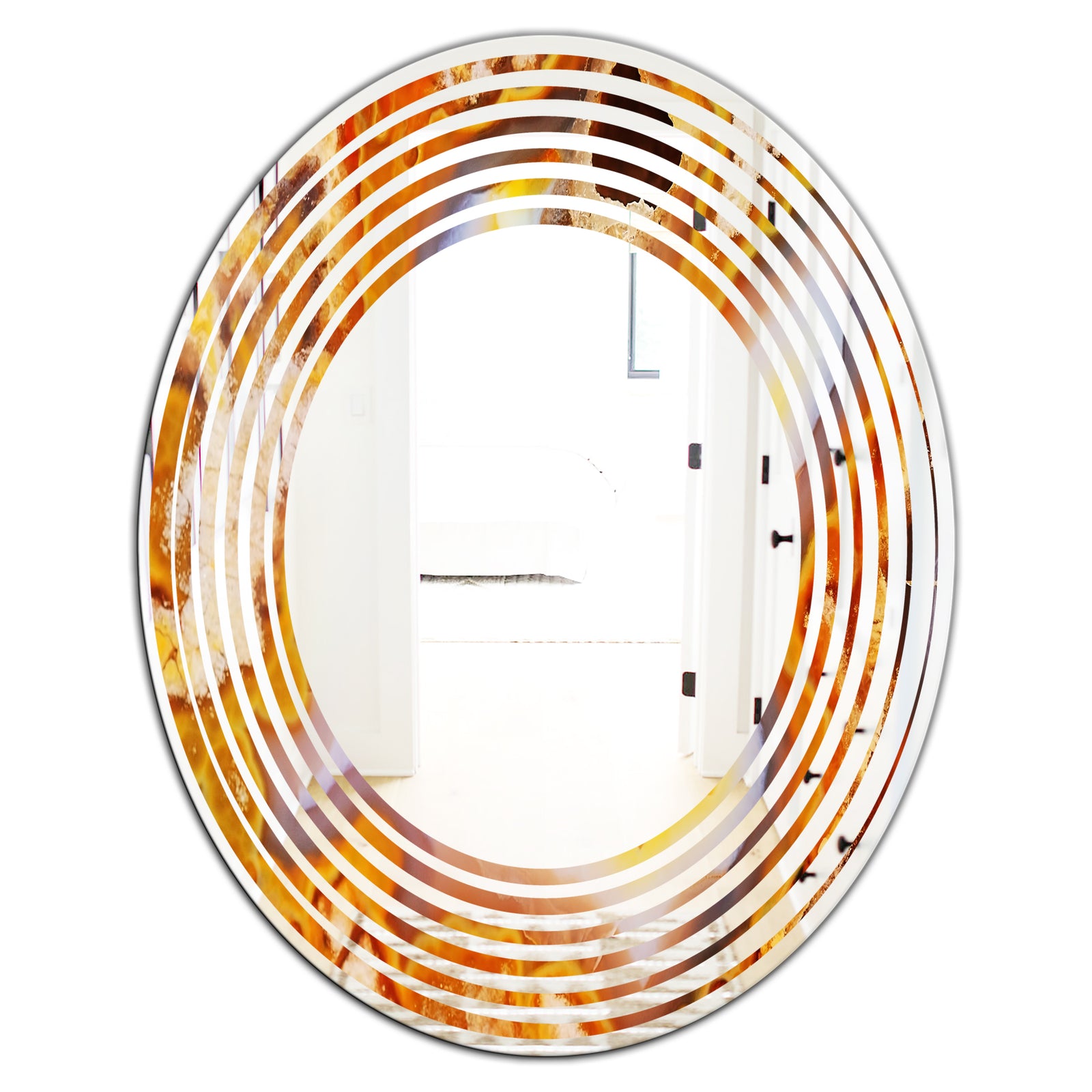 Fire With Rrystals - Modern Round or Oval Wall Mirror - Wave