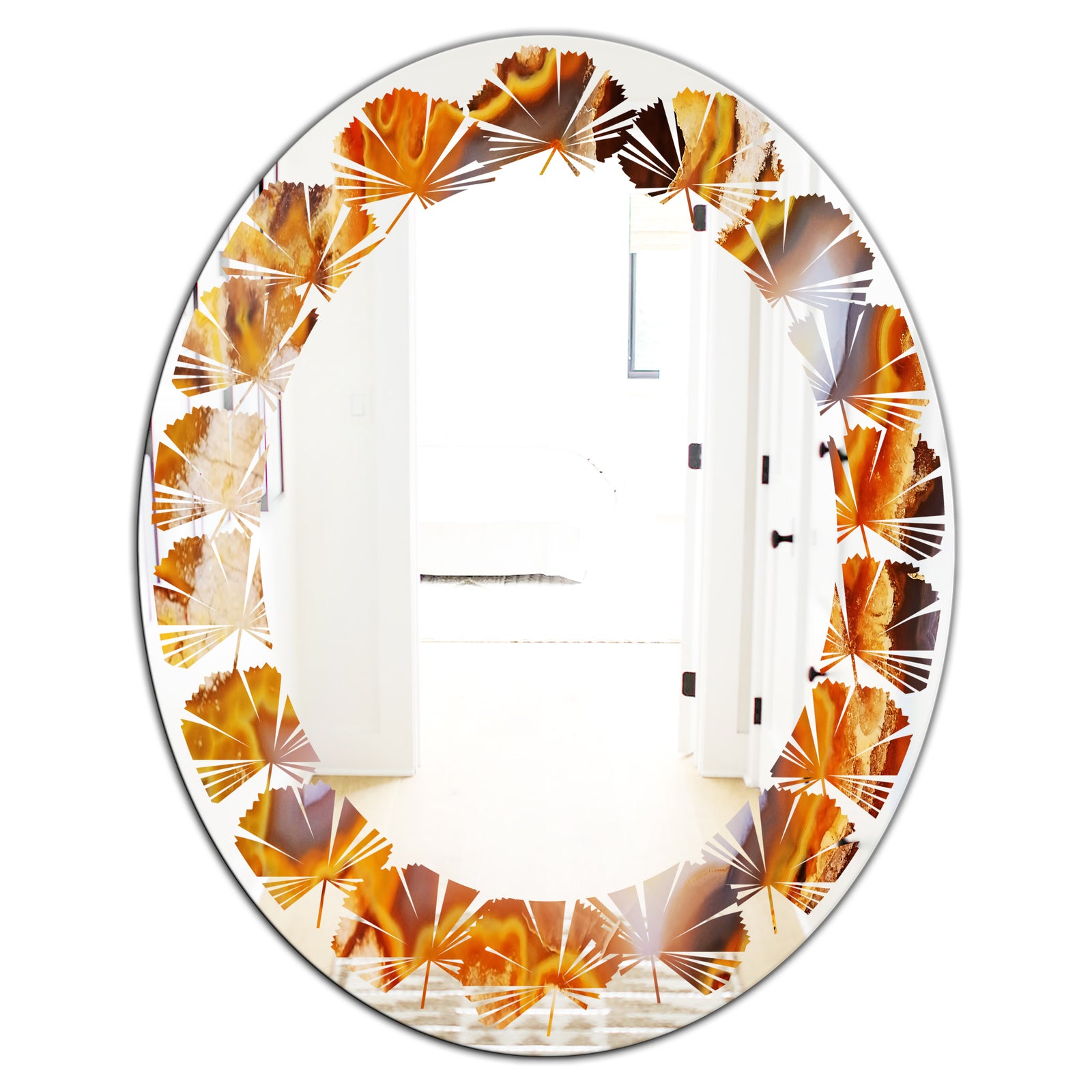Fire With Rrystals - Modern Round or Oval Wall Mirror - Leaves