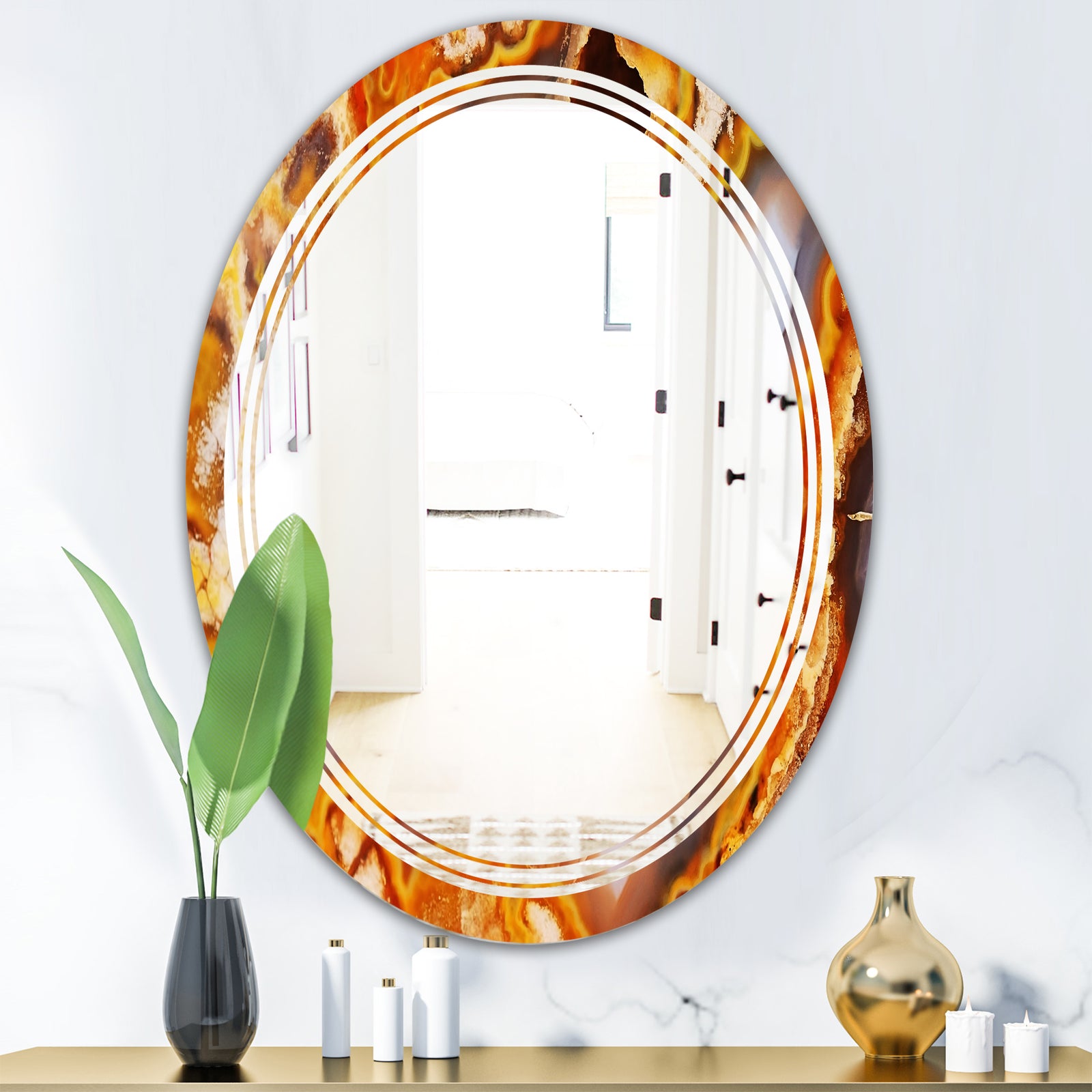 Fire With Rrystals - Modern Round or Oval Wall Mirror - Triple C