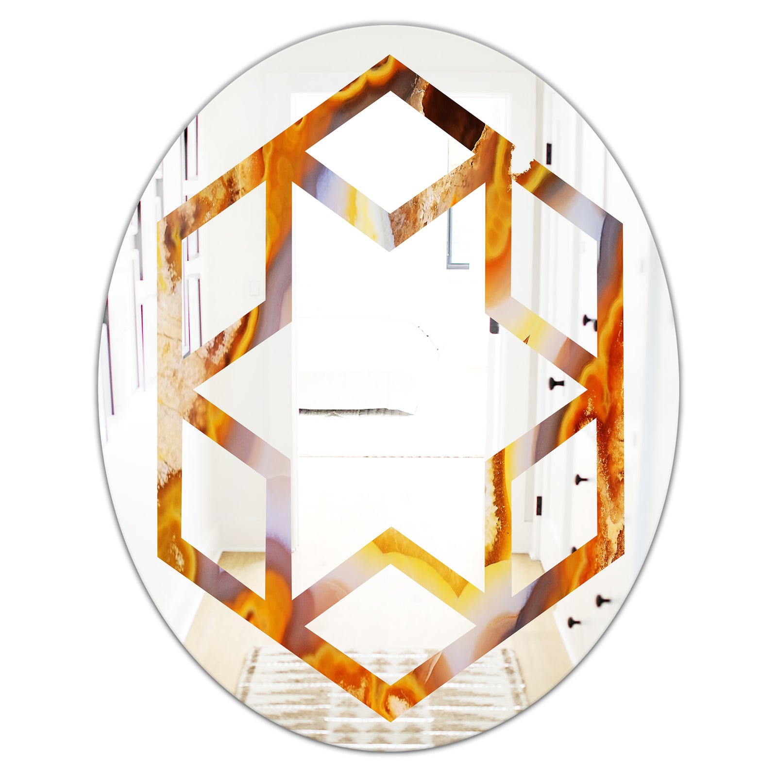 Fire With Rrystals - Modern Round or Oval Wall Mirror - Hexagon Star