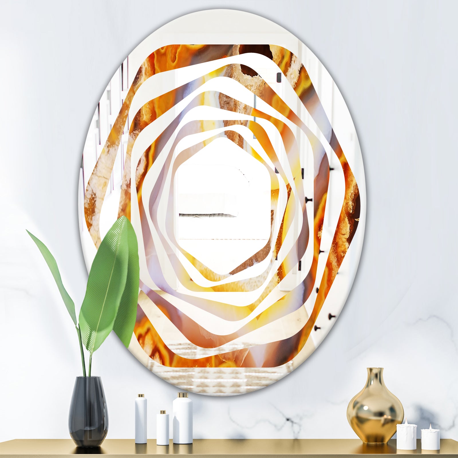 Fire With Rrystals - Modern Round or Oval Wall Mirror - Whirl