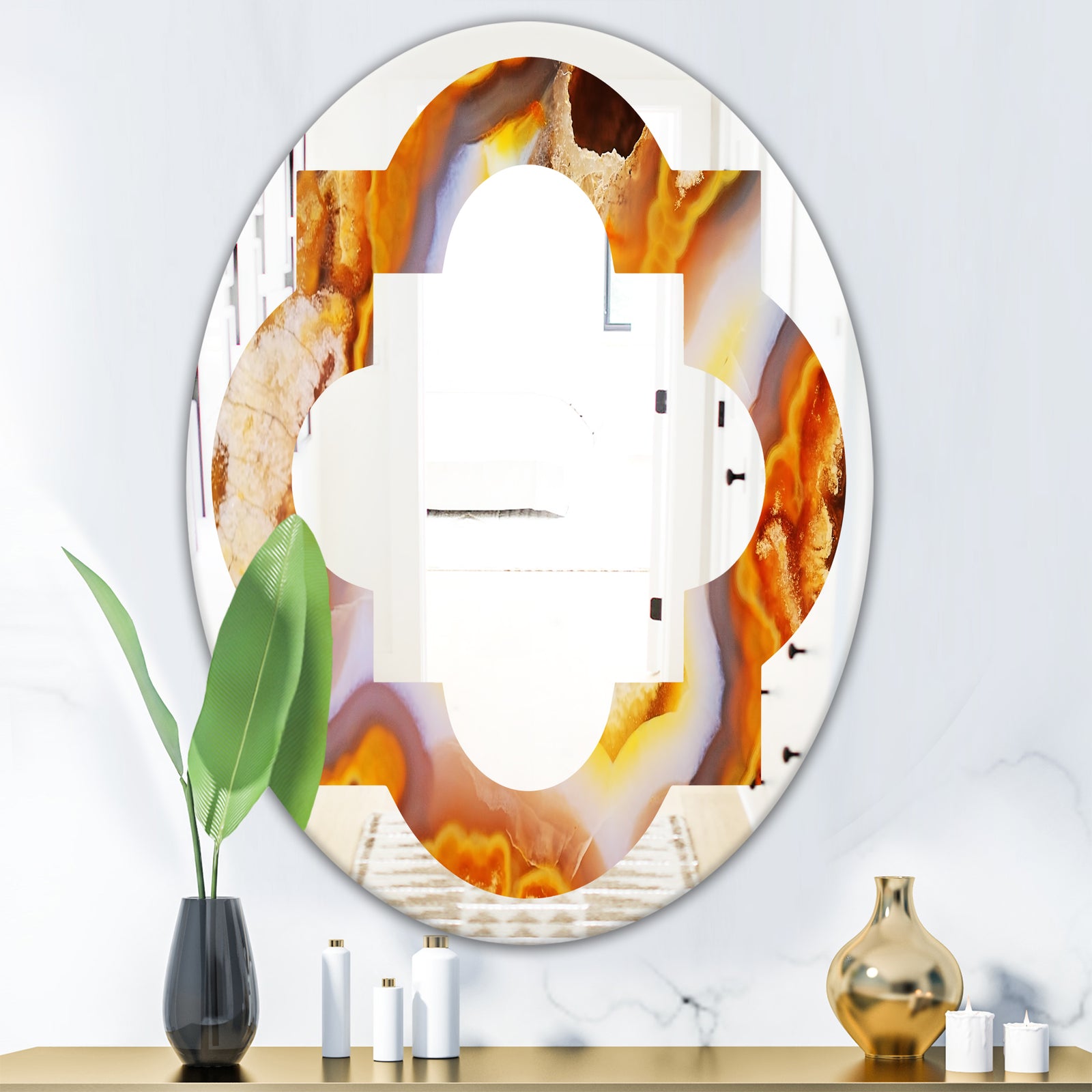 Fire With Rrystals - Modern Round or Oval Wall Mirror - Quatrefoil