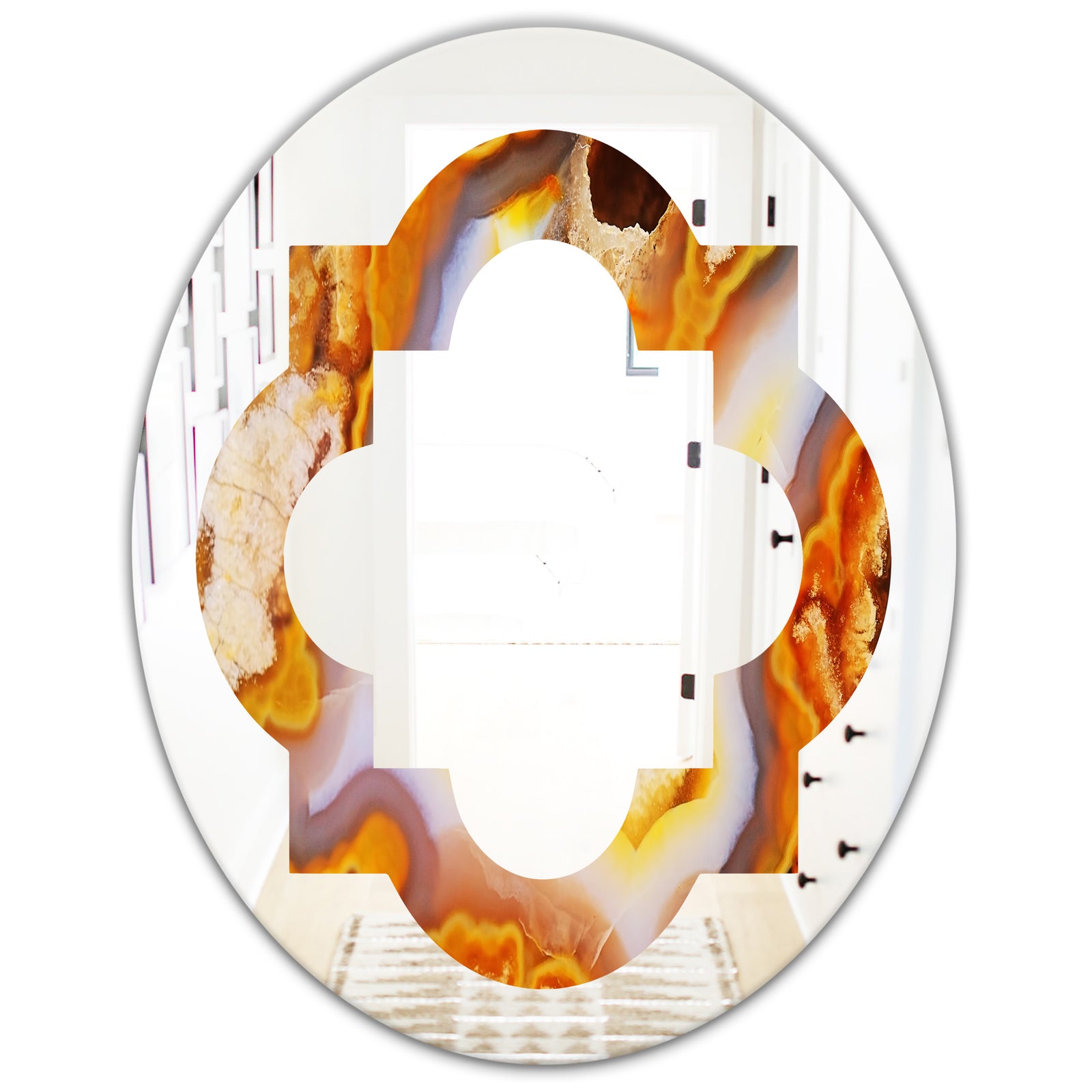 Fire With Rrystals - Modern Round or Oval Wall Mirror - Quatrefoil