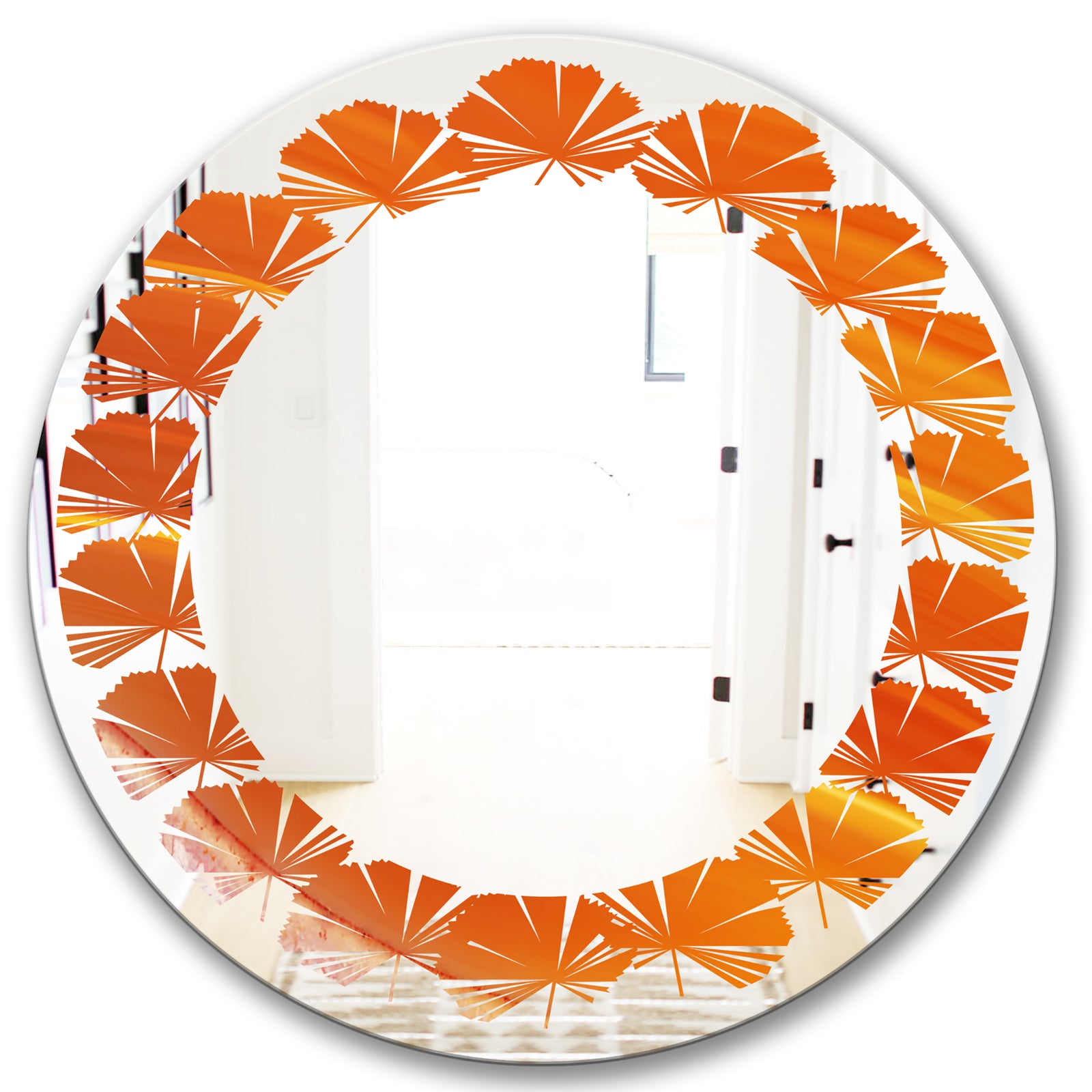 Brown agate in Wave pattern - Modern Round or Oval Wall Mirror - Leaves