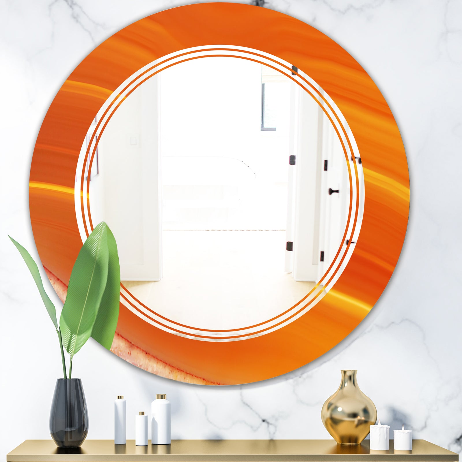 Brown agate in Wave pattern - Modern Round or Oval Wall Mirror - Triple C