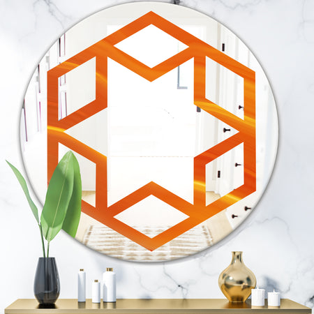 Brown agate in Wave pattern - Modern Round or Oval Wall Mirror - Hexagon Star