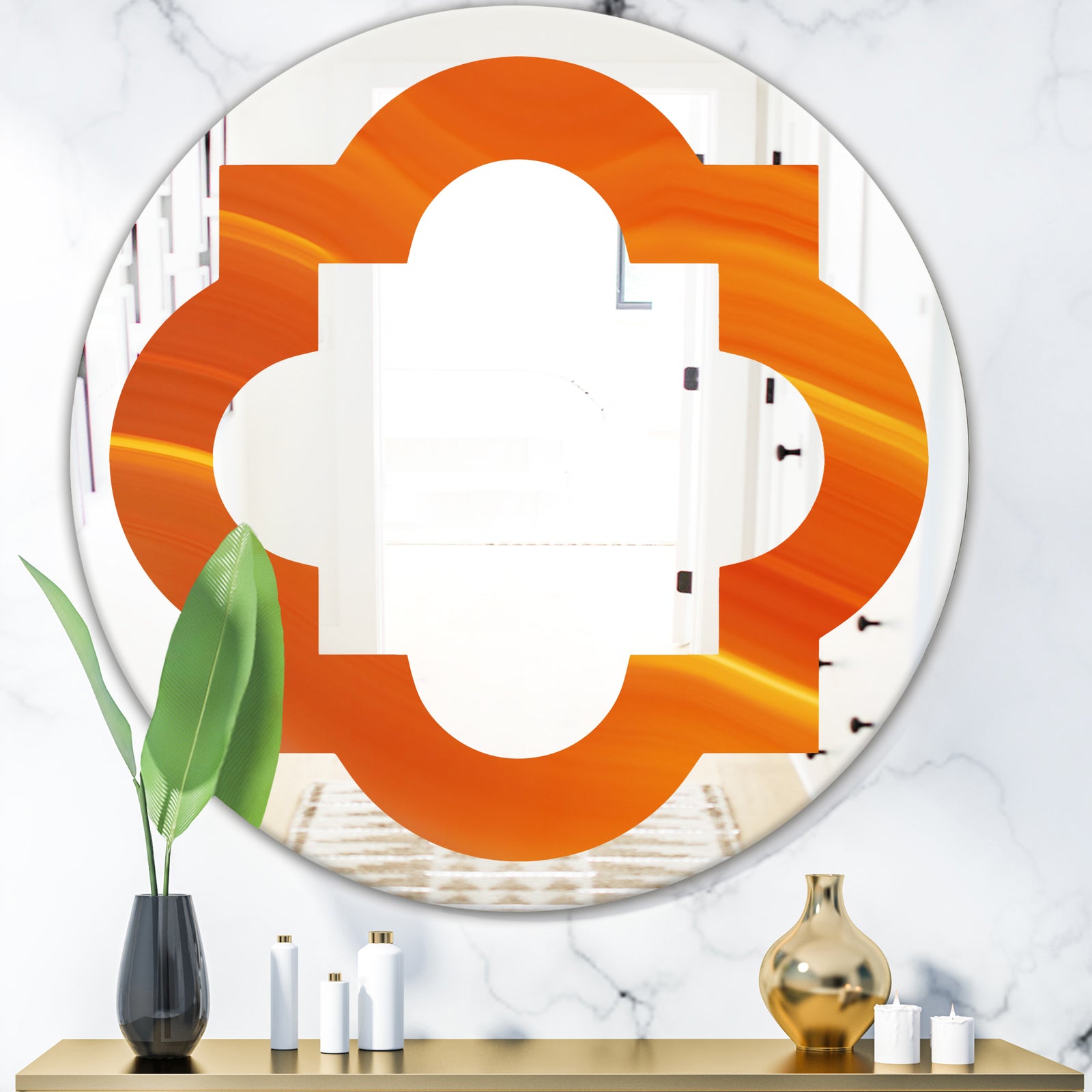 Brown agate in Wave pattern - Modern Round or Oval Wall Mirror - Quatrefoil