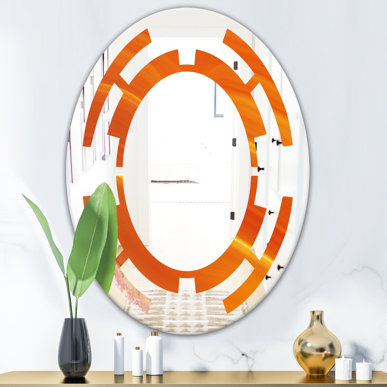 Brown agate in Wave pattern - Modern Round or Oval Wall Mirror - Space