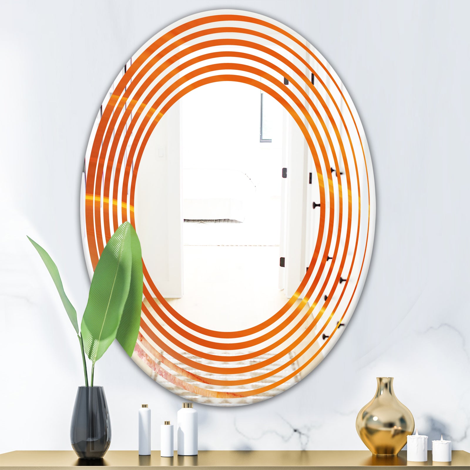 Brown agate in Wave pattern - Modern Round or Oval Wall Mirror - Wave