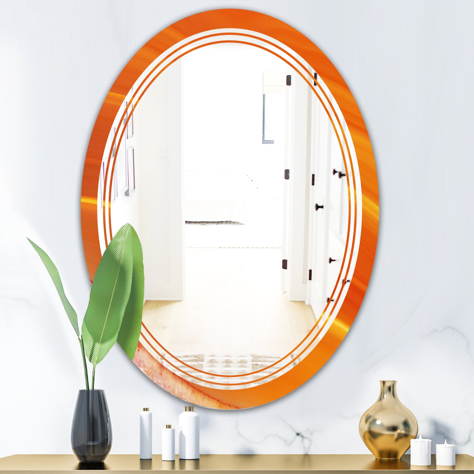 Brown agate in Wave pattern - Modern Round or Oval Wall Mirror - Triple C