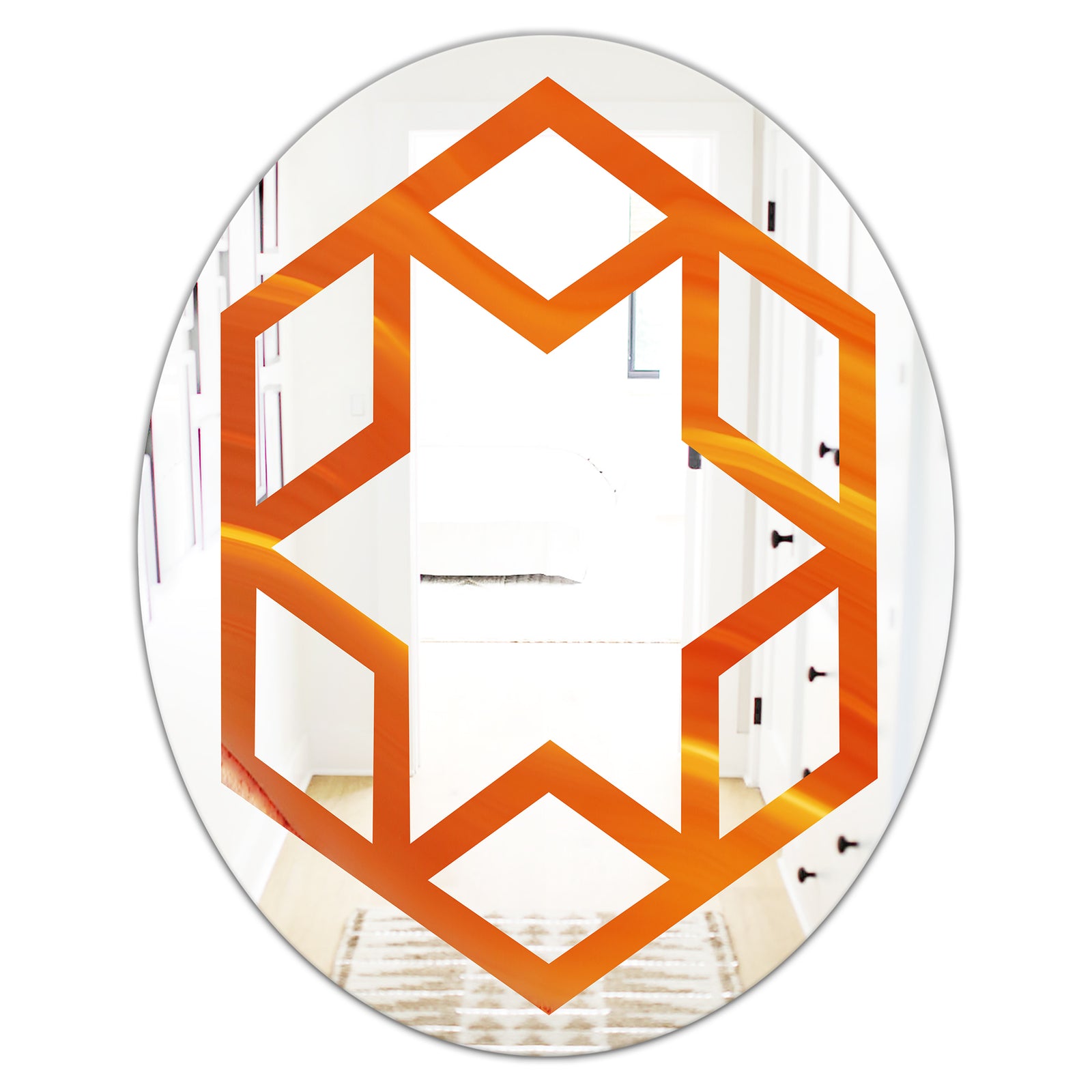 Brown agate in Wave pattern - Modern Round or Oval Wall Mirror - Hexagon Star