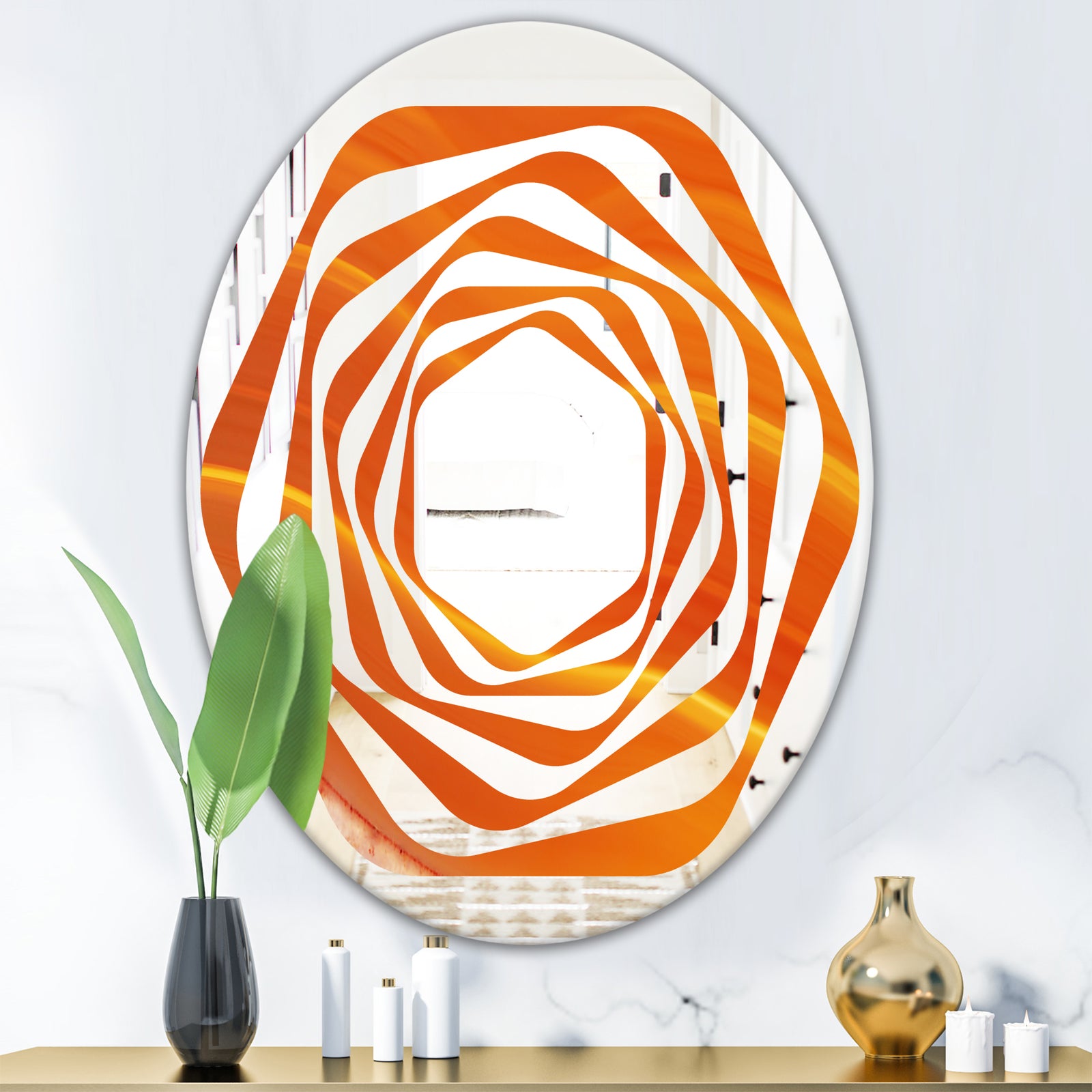 Brown agate in Wave pattern - Modern Round or Oval Wall Mirror - Whirl