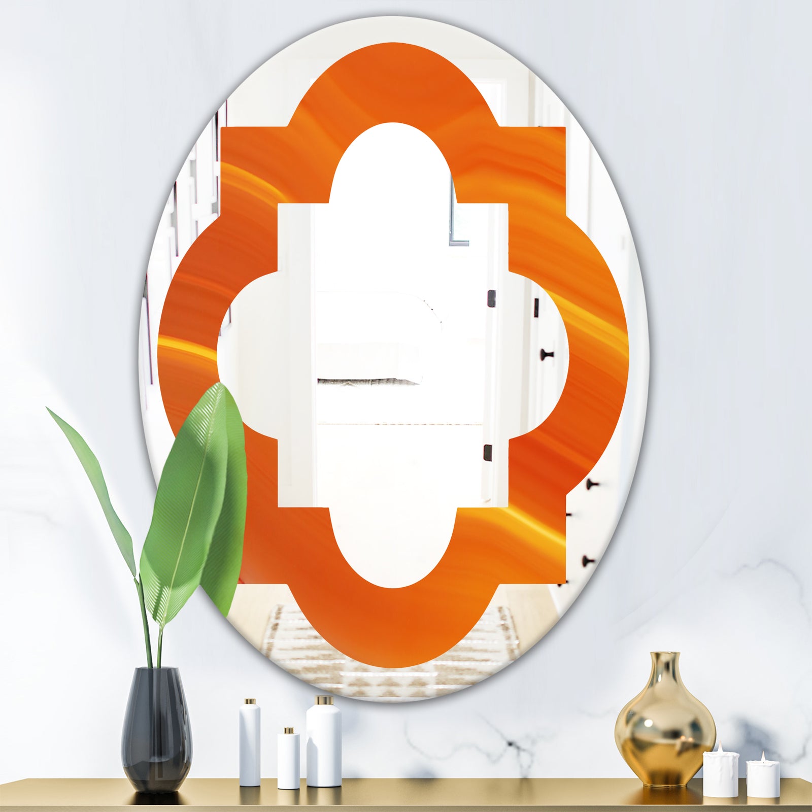 Brown agate in Wave pattern - Modern Round or Oval Wall Mirror - Quatrefoil