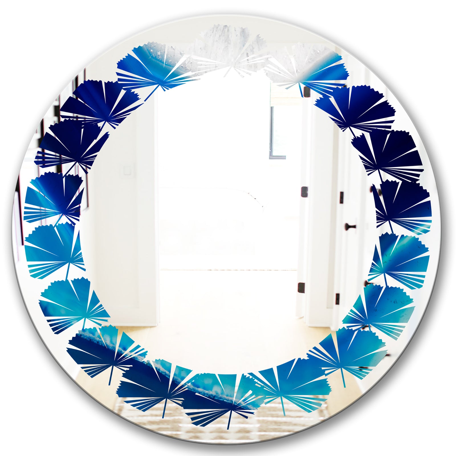 Blue Slice agate crystal - Modern Round or Oval Wall Mirror - Leaves